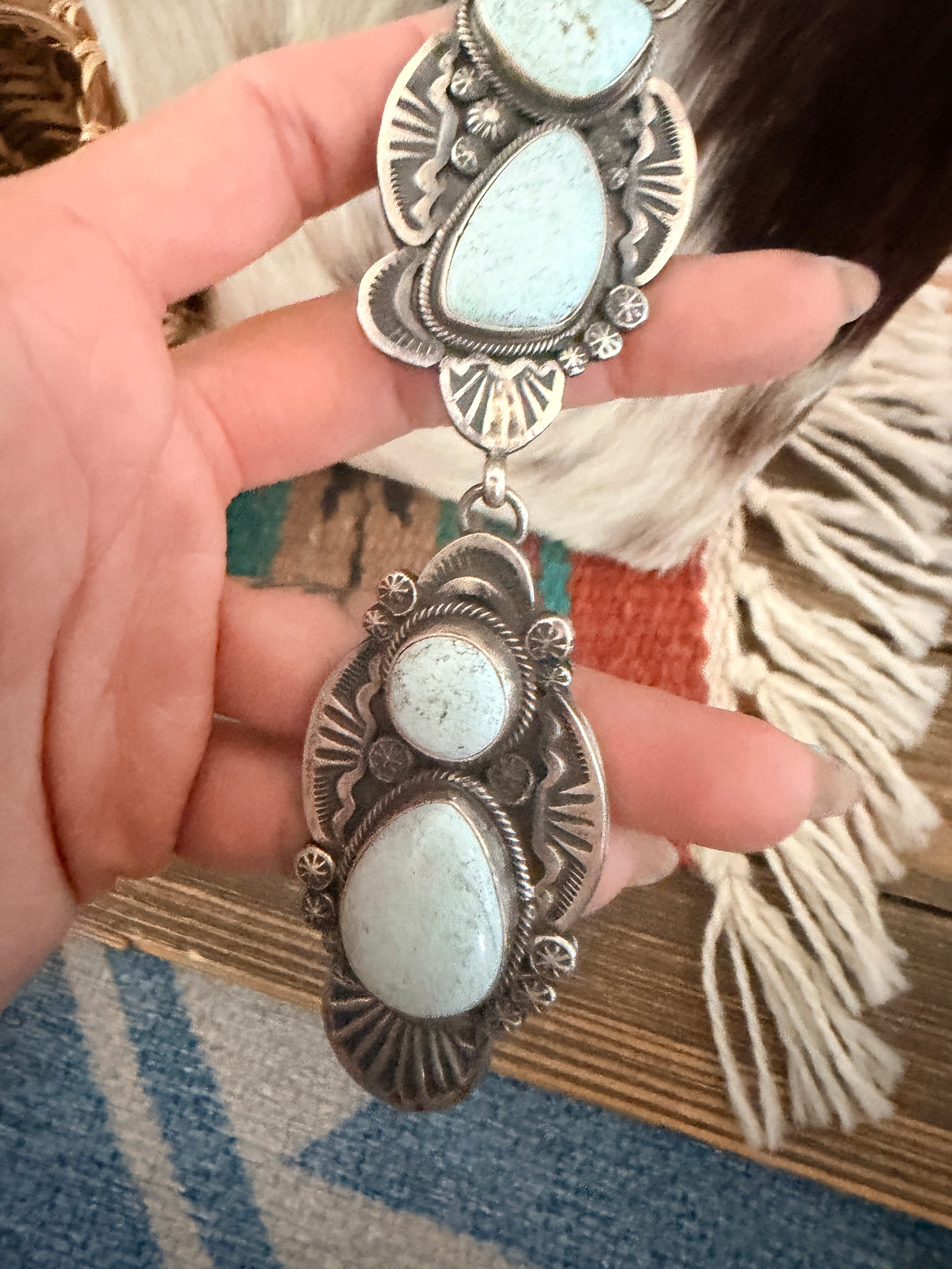 Handcrafted Dry Creek Turquoise & Sterling Silver Necklace and Earring Set by Gilbert Tom