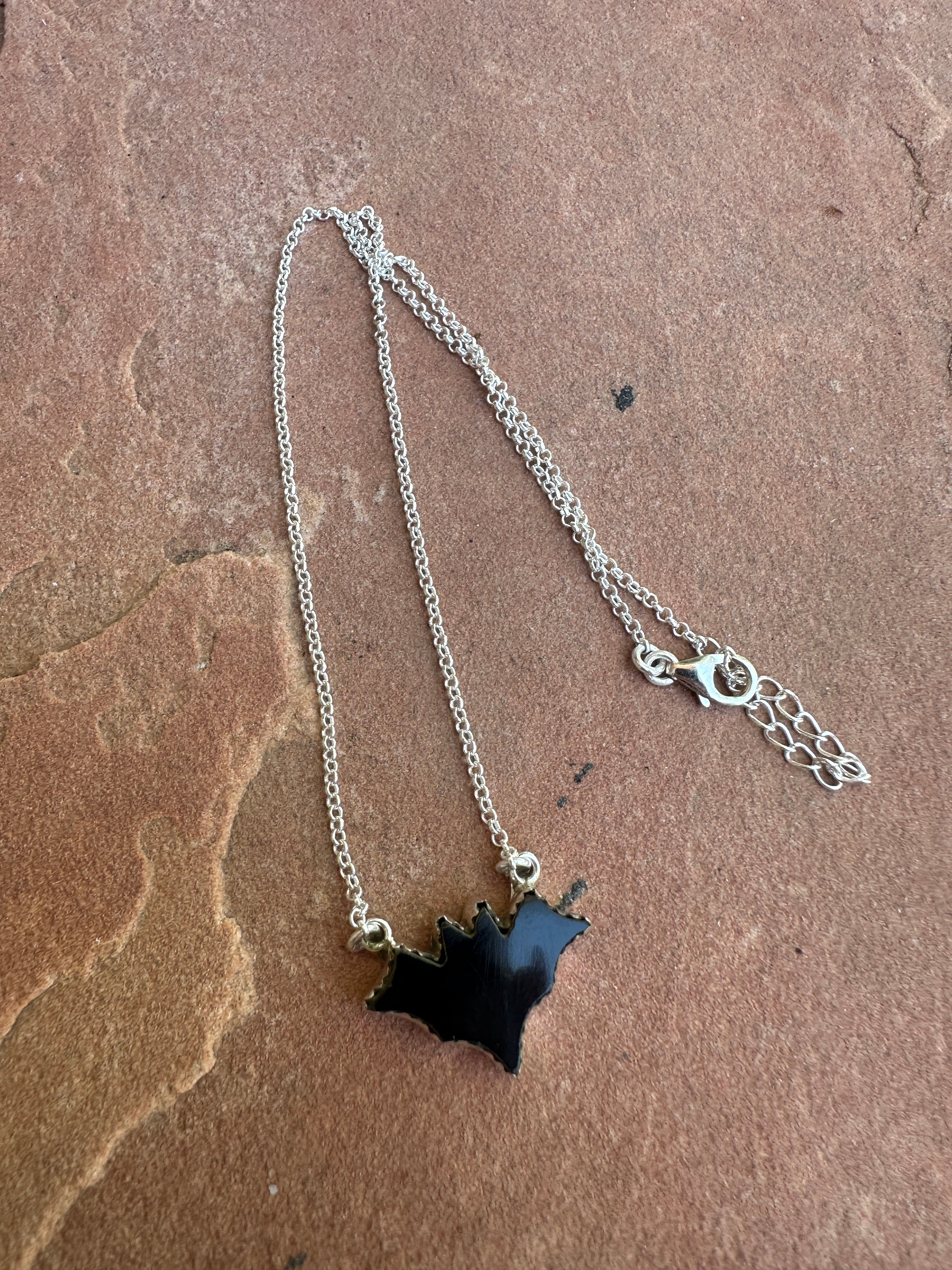 Beautiful Handmade Sterling Silver & Onyx Bat Necklace