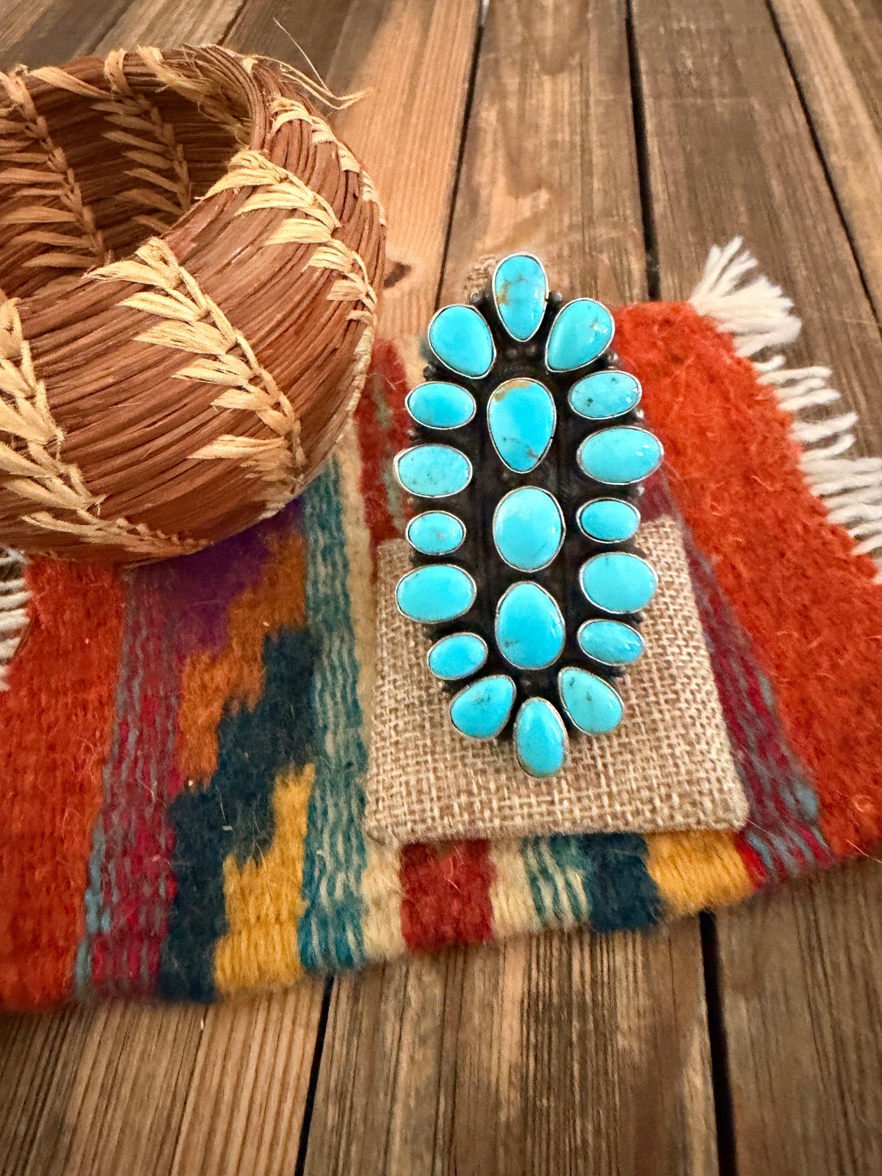 Handcrafted Turquoise & Sterling Silver Cluster Adjustable Ring Sheila Becenti