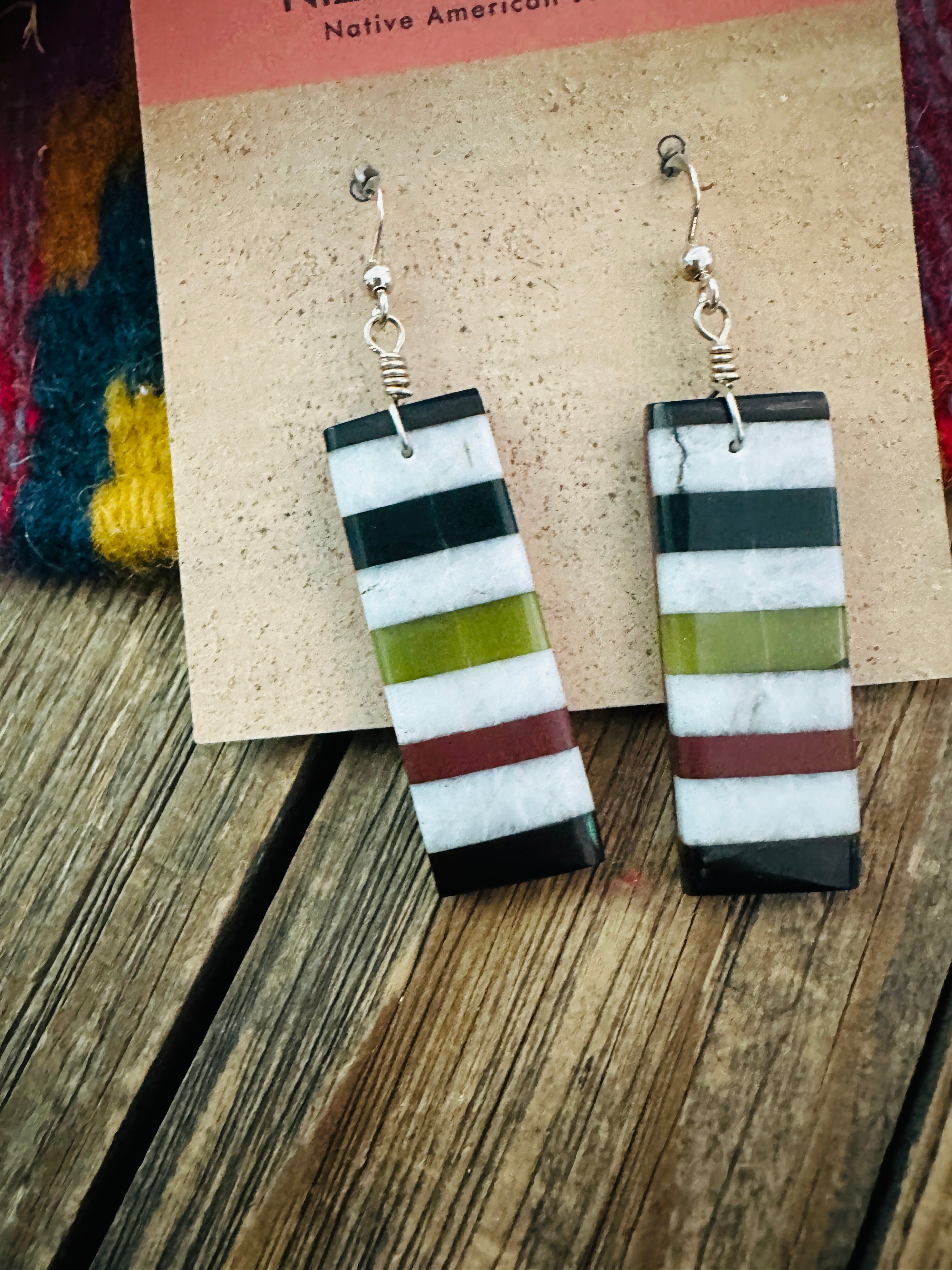 Handcrafted Multi Stone Inlay Slab Dangle Earrings