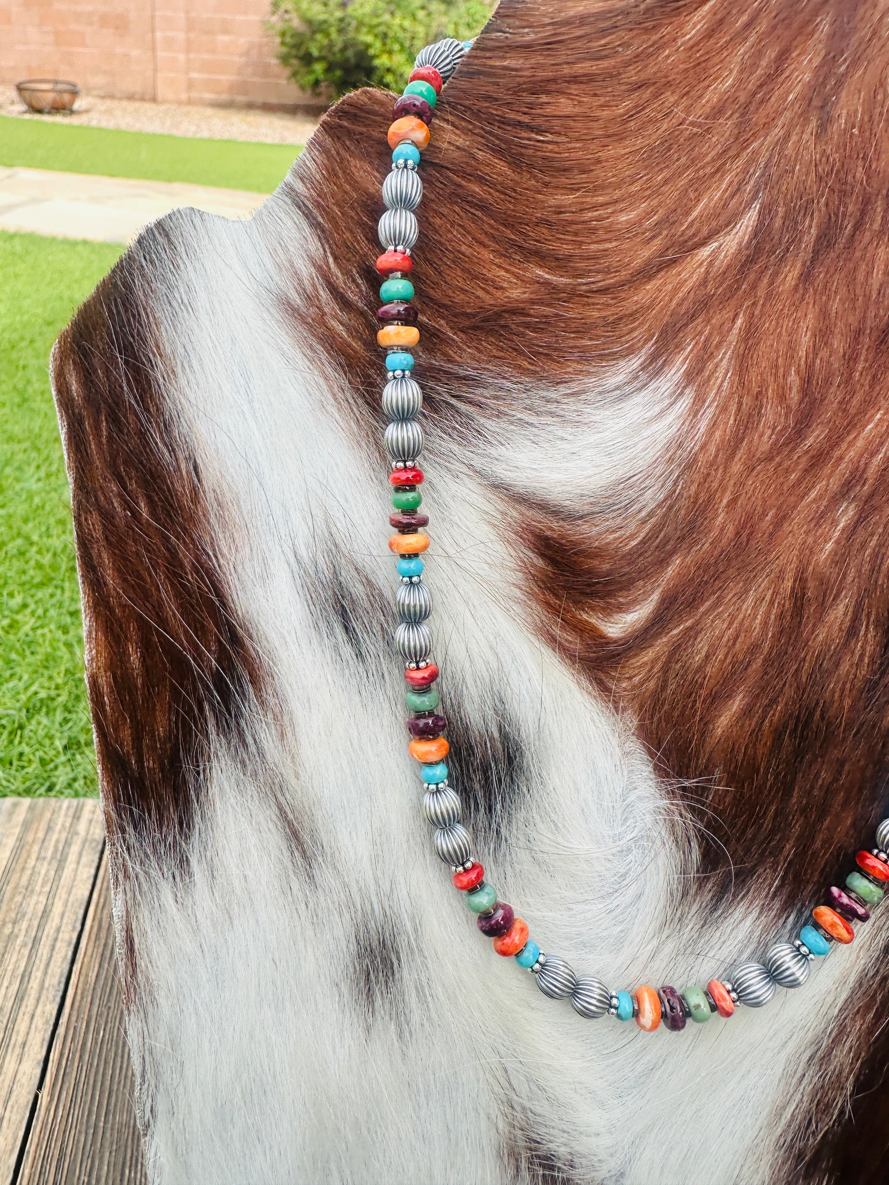 Handcrafted Multi Stone & Sterling Silver 16” Beaded Necklace