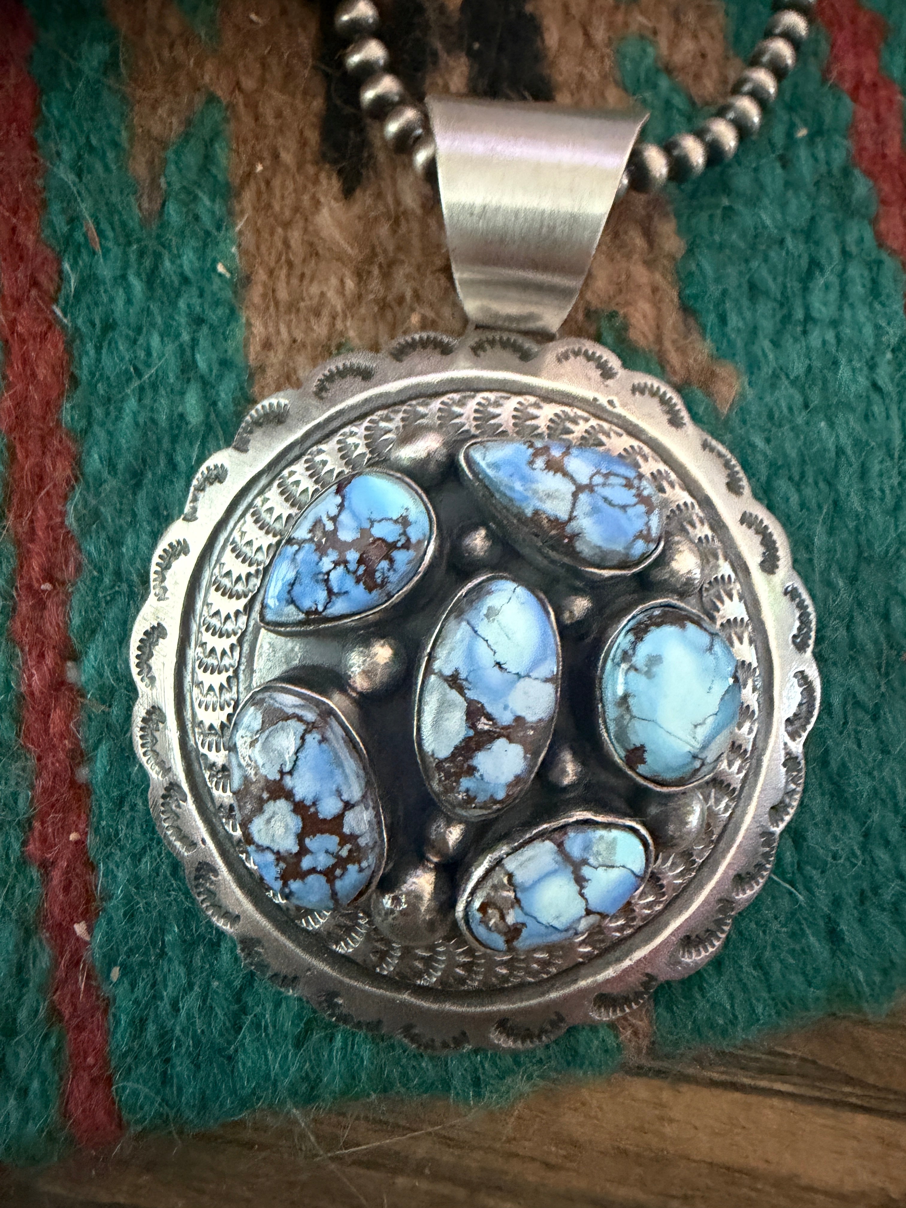 Handcrafted Sterling Silver & Golden Hills Turquoise Concho Pendant by Chimney Butte