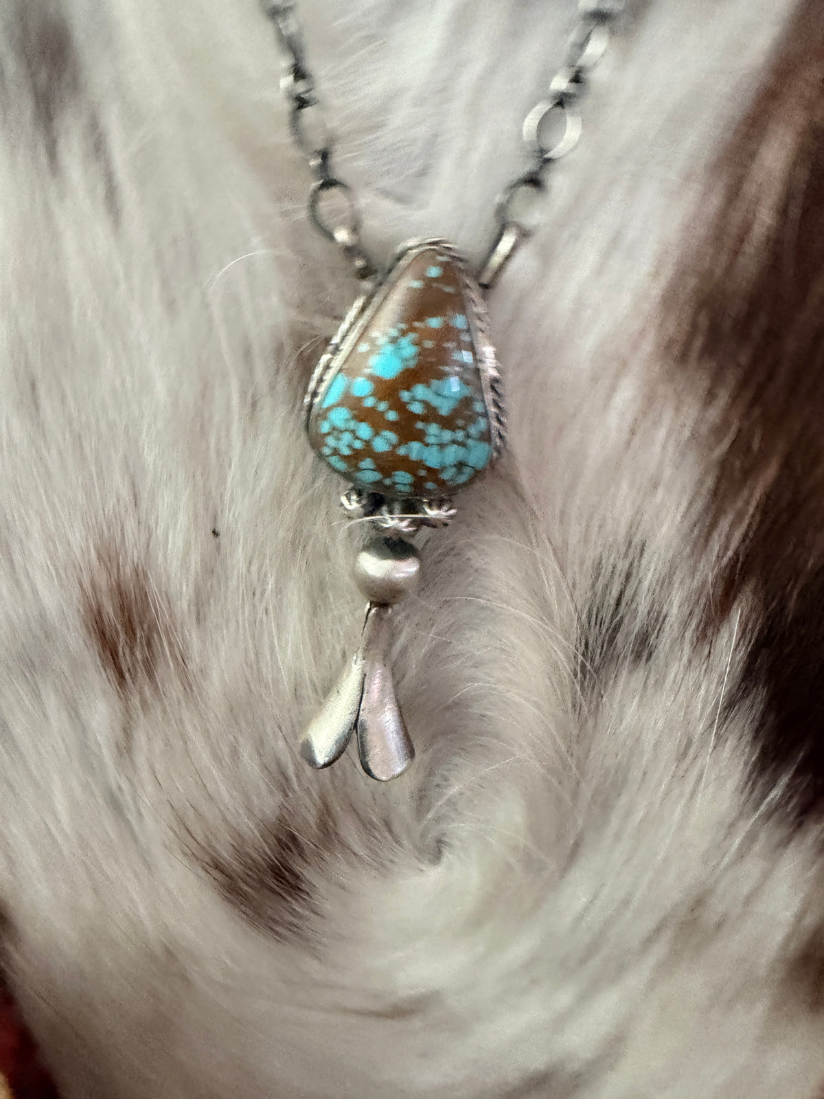 Handcrafted Number 8 Turquoise & Sterling Silver Blossom Necklace by Sheila Becenti