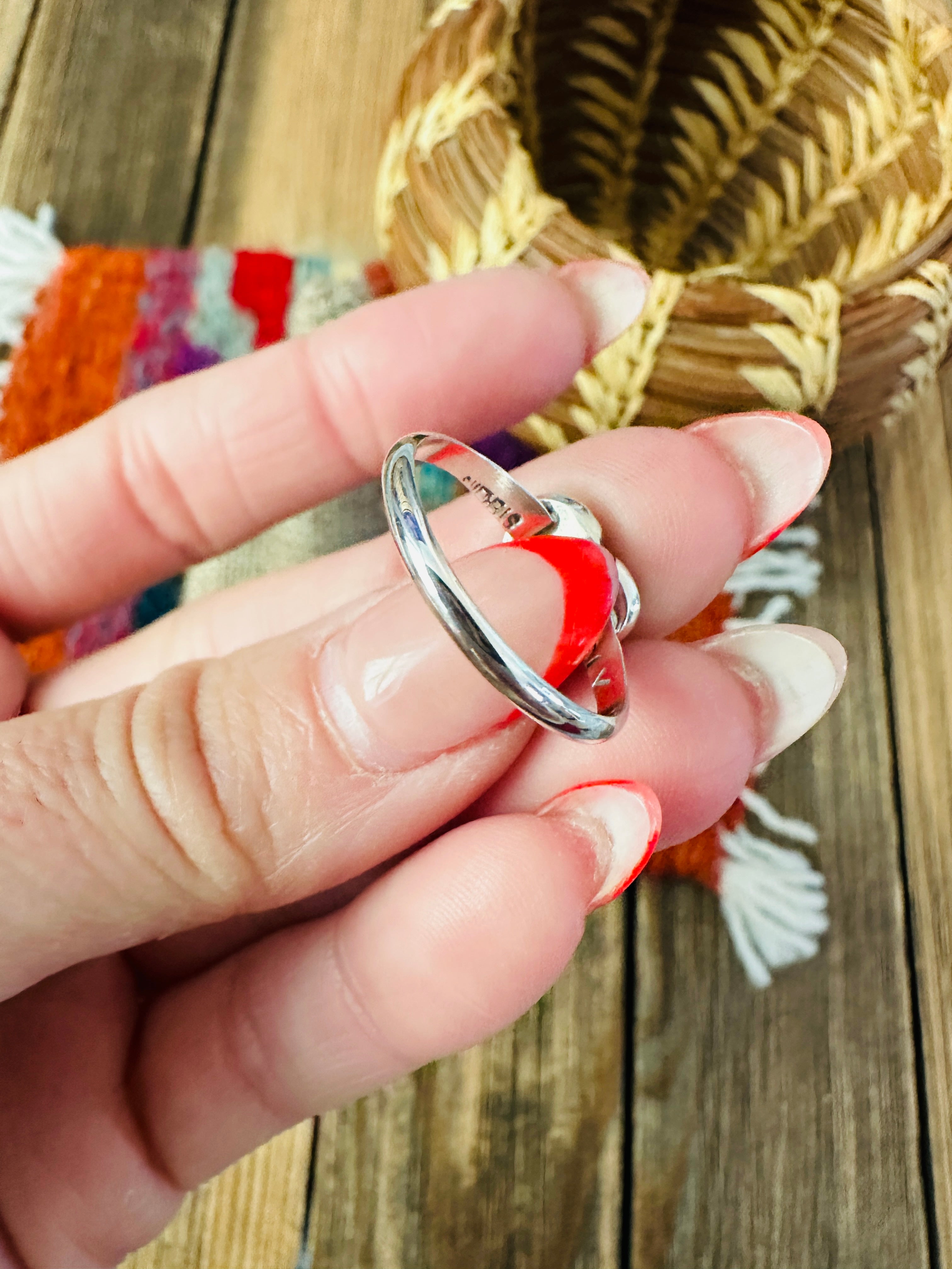 Handcrafted Turquoise & Sterling Silver Inlay Heart Ring Size 7.25