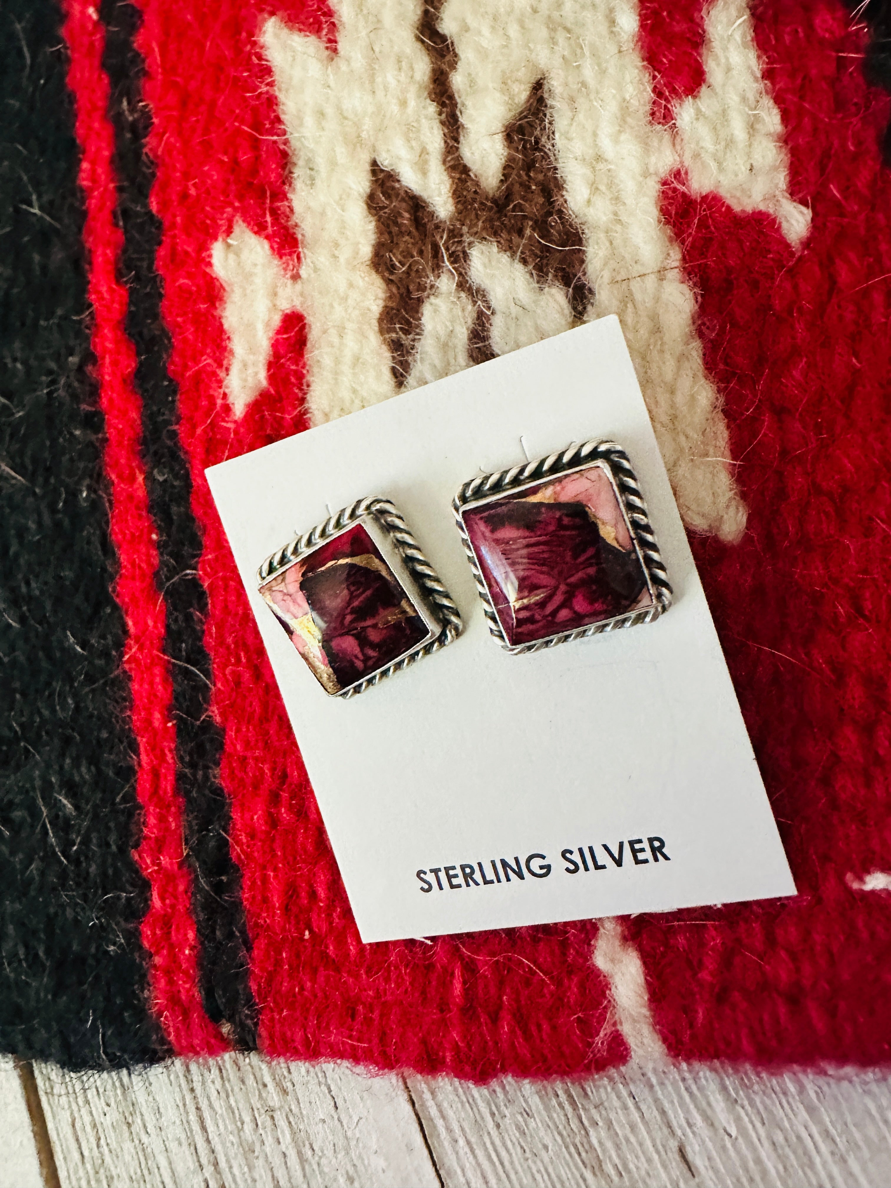 Handcrafted Sterling Silver & Rose Dahlia Square Stud Earrings