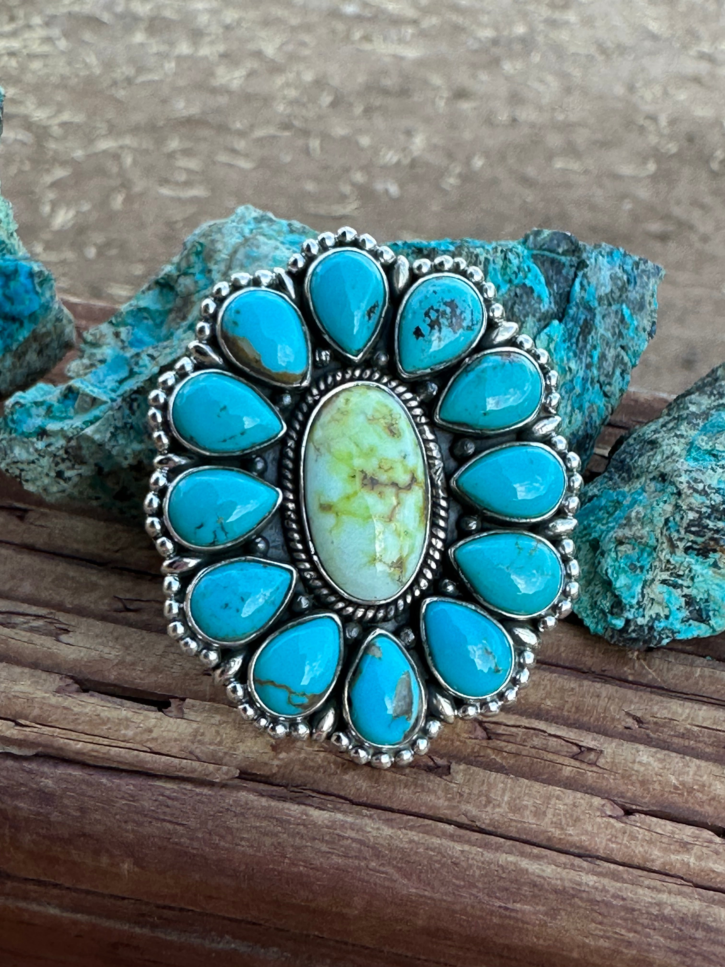 Handmade Kingman & Palomino Turquoise Sterling Silver Adjustable Ring