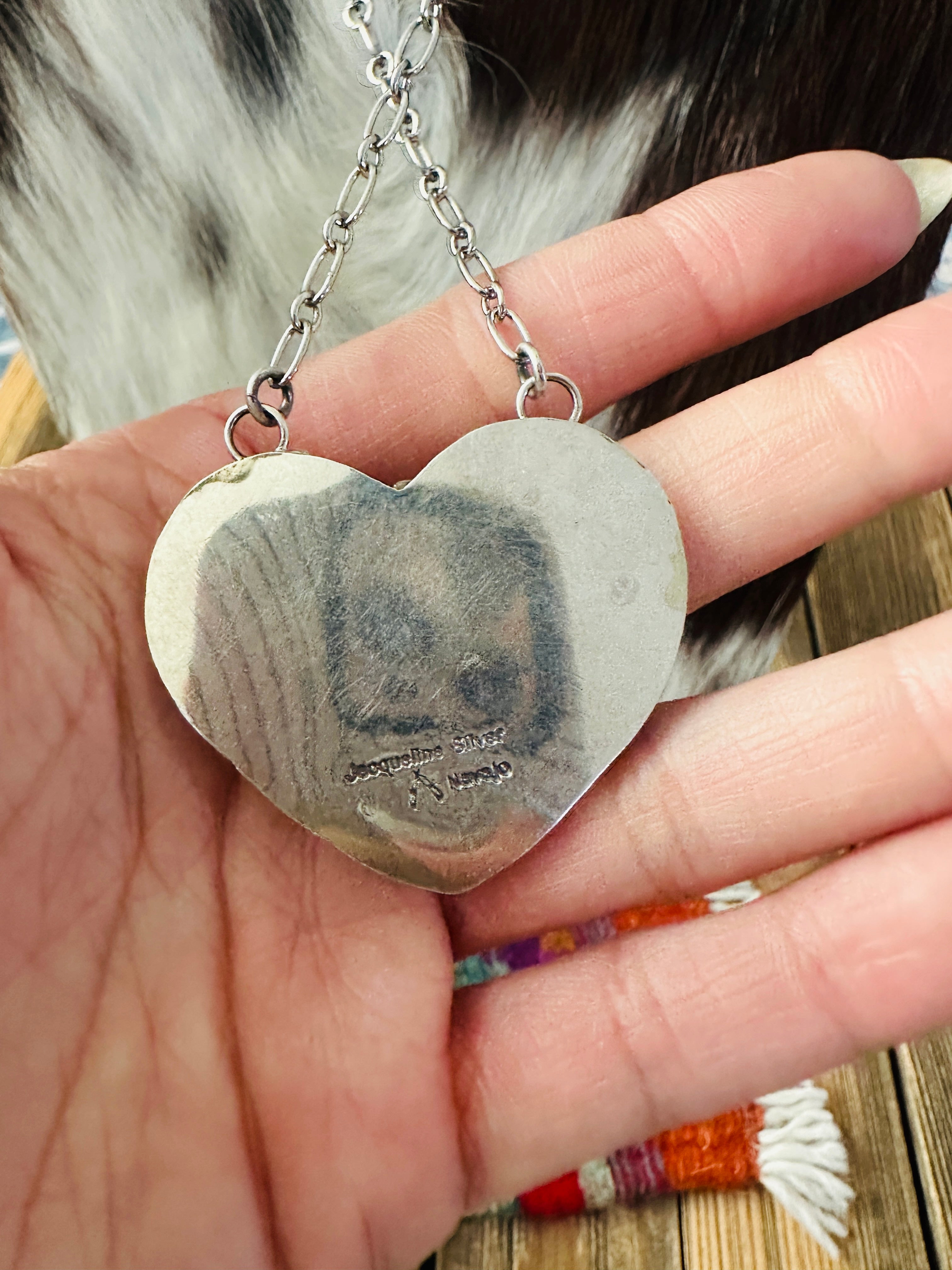 Handcrafted Turquoise & Sterling Silver Heart Necklace by Jacqueline Silver