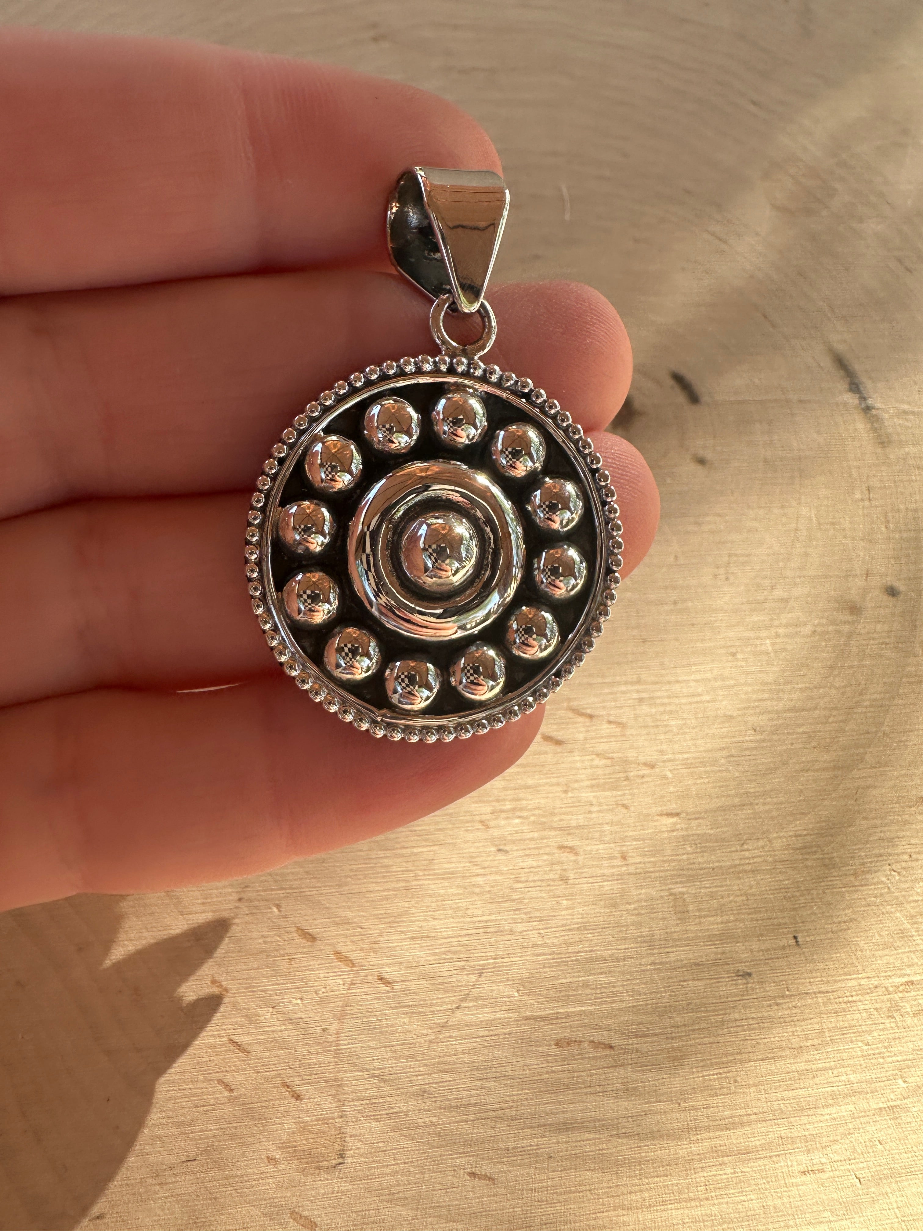 Handmade Sterling Silver Ball Circle Pendant Signed Nizhoni