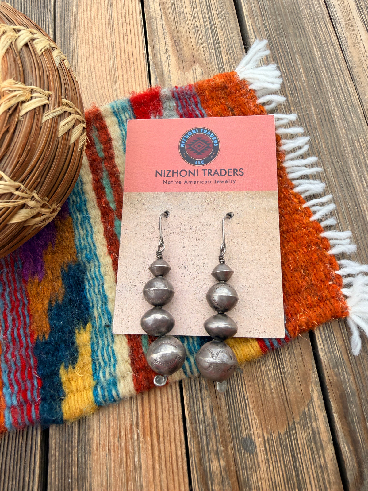 Handcrafted Old Pawn Sterling Silver Pearl Beaded Dangle Earrings