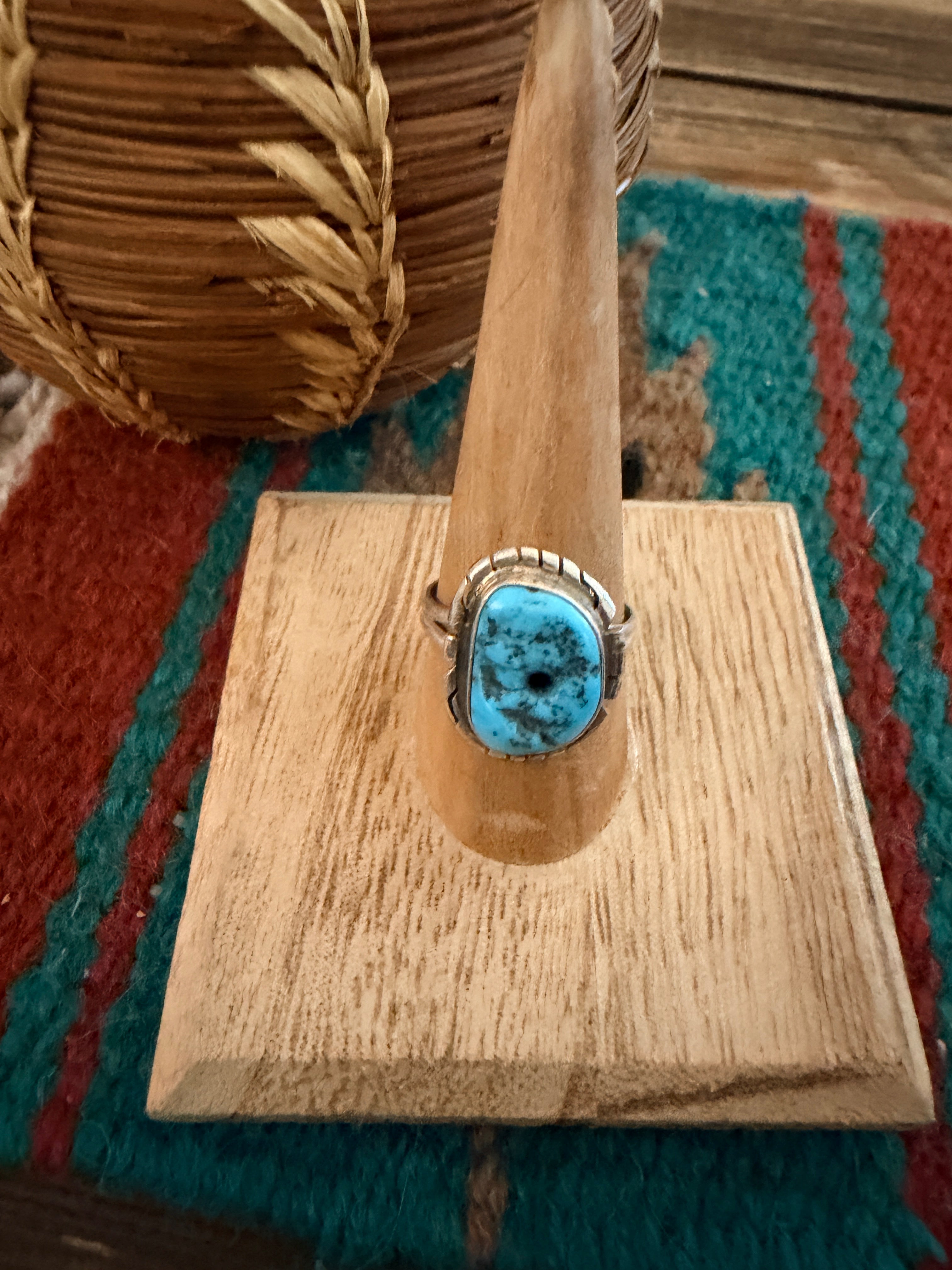 Handcrafted Turquoise & Sterling Silver Ring Size 8.75