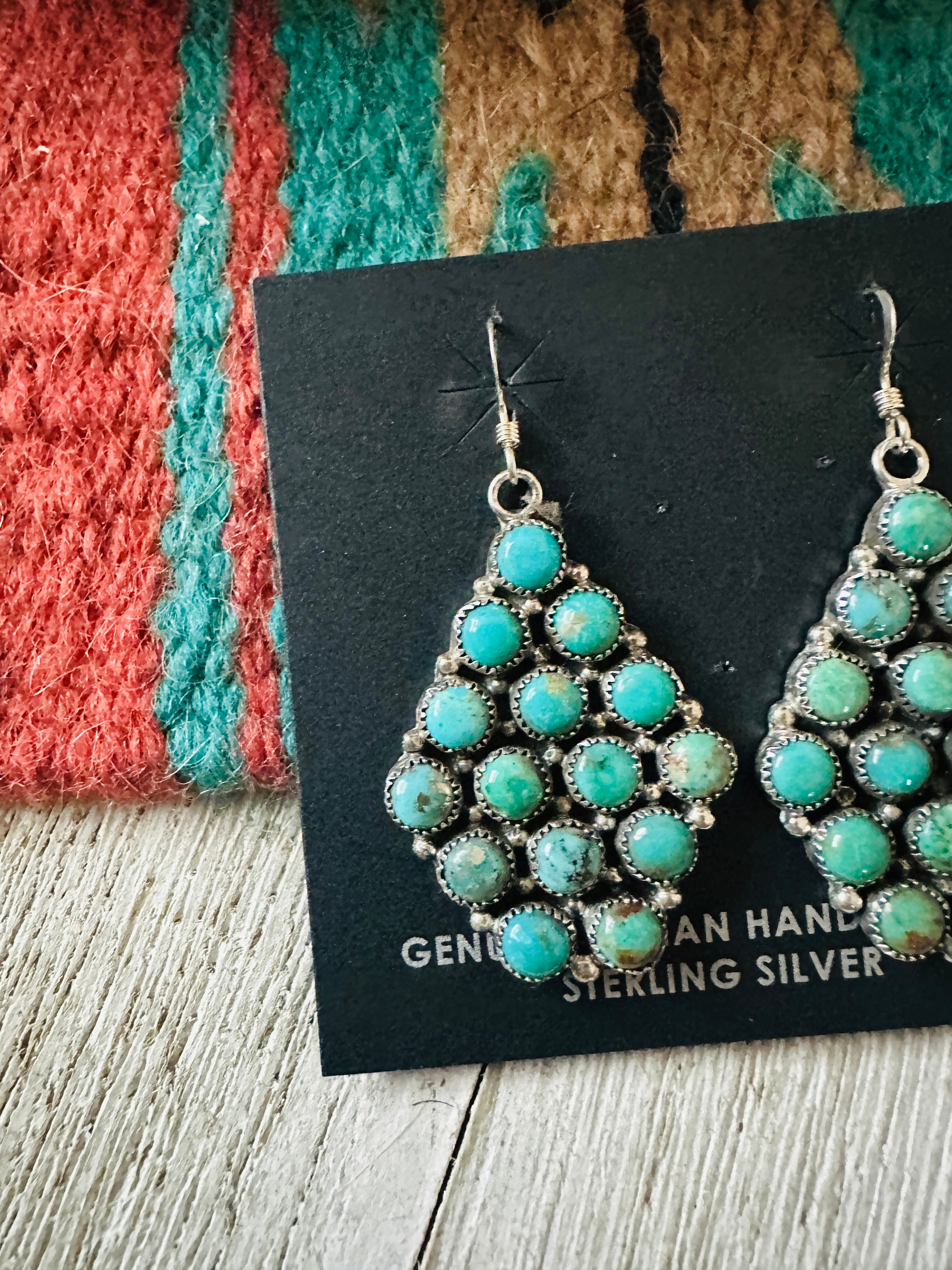 Handcrafted Sterling Silver & Turquoise Cluster Dangle Earrings by A. Spencer