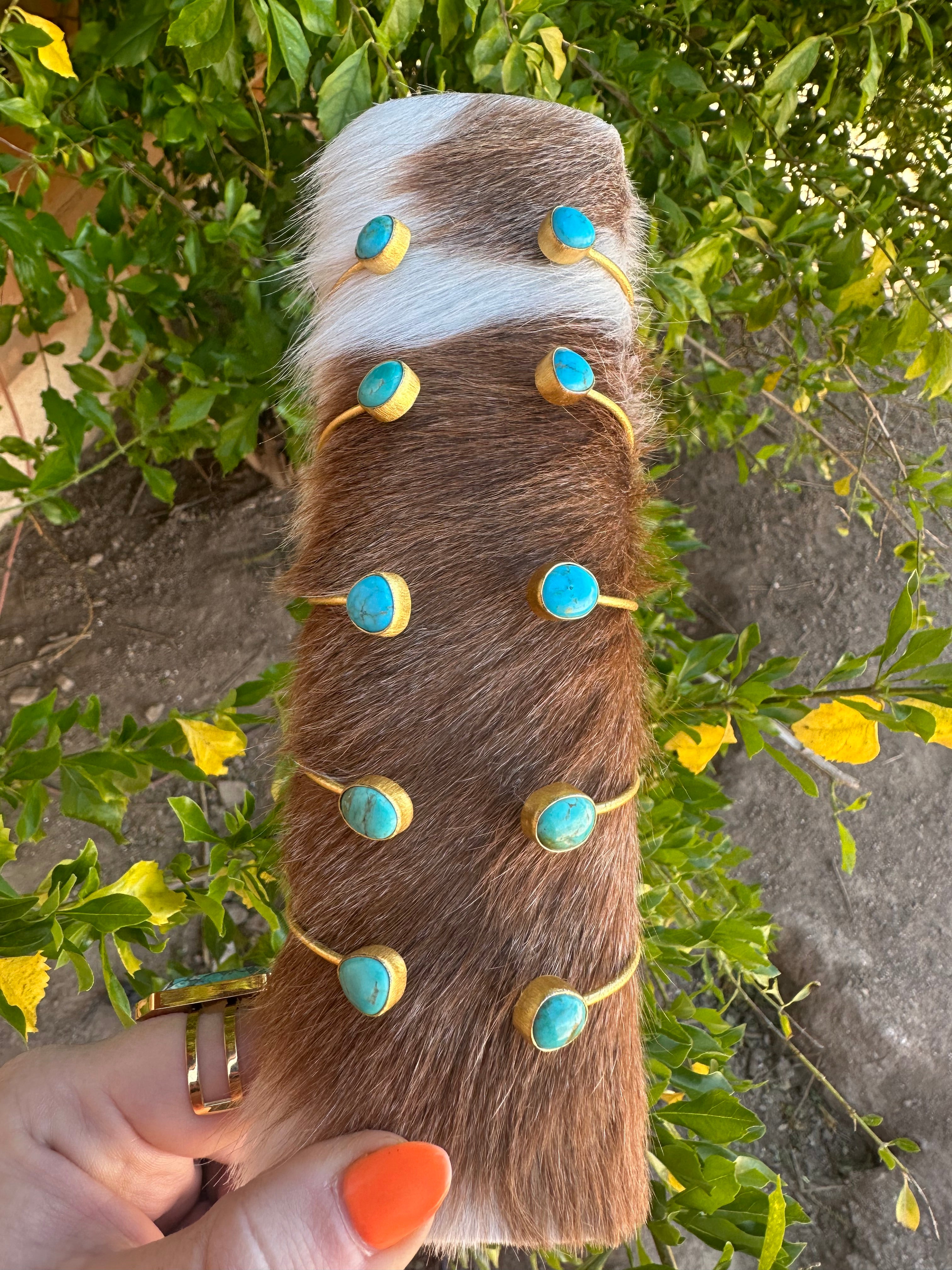 “The Golden Collection” Golden Horizon Handmade Natural Turquoise 14k Gold Plated Adjustable Bracelet Cuff