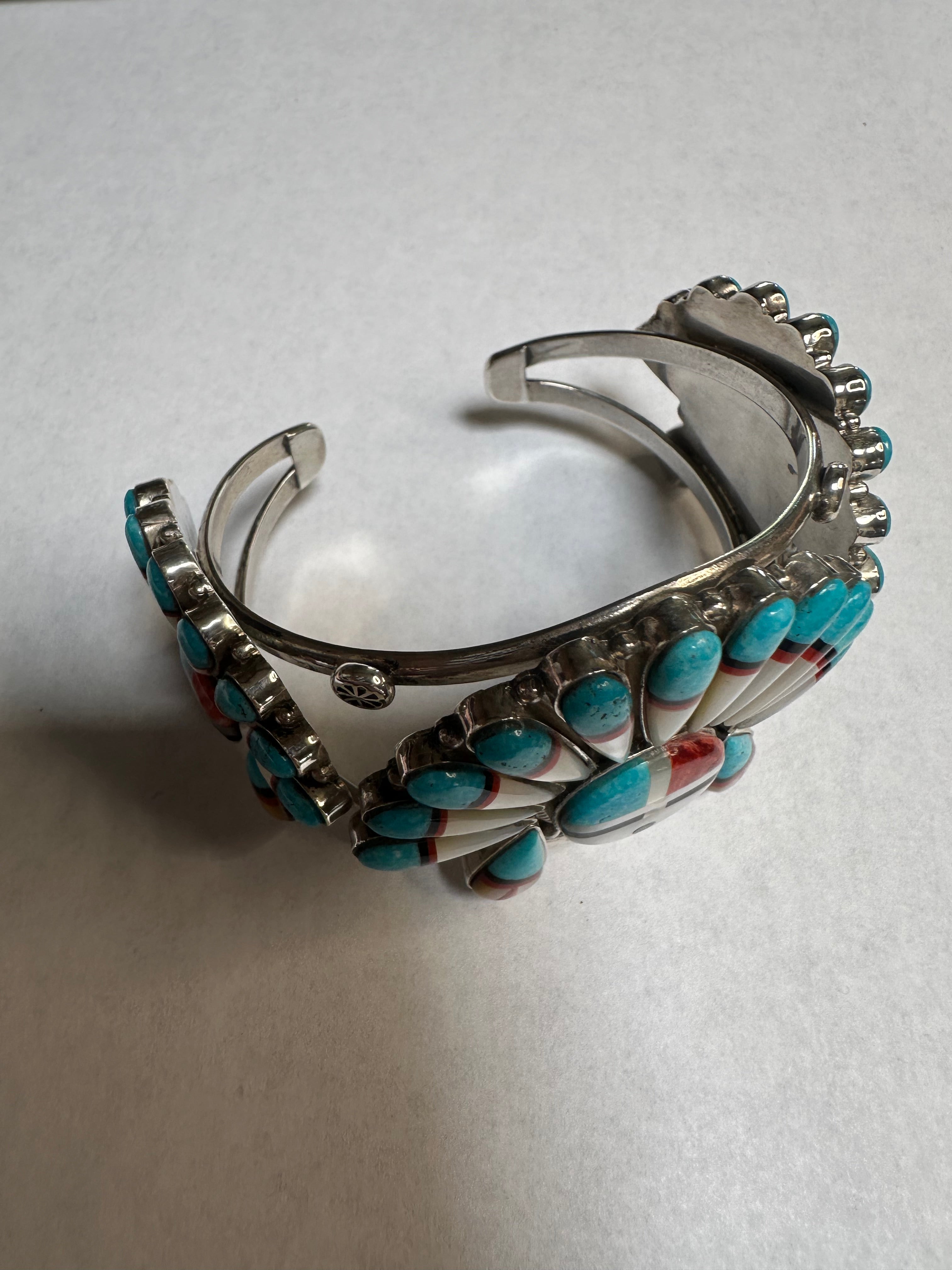 Handmade Sterling Silver Multi Stone Southwest Inlay Sunface Cuff