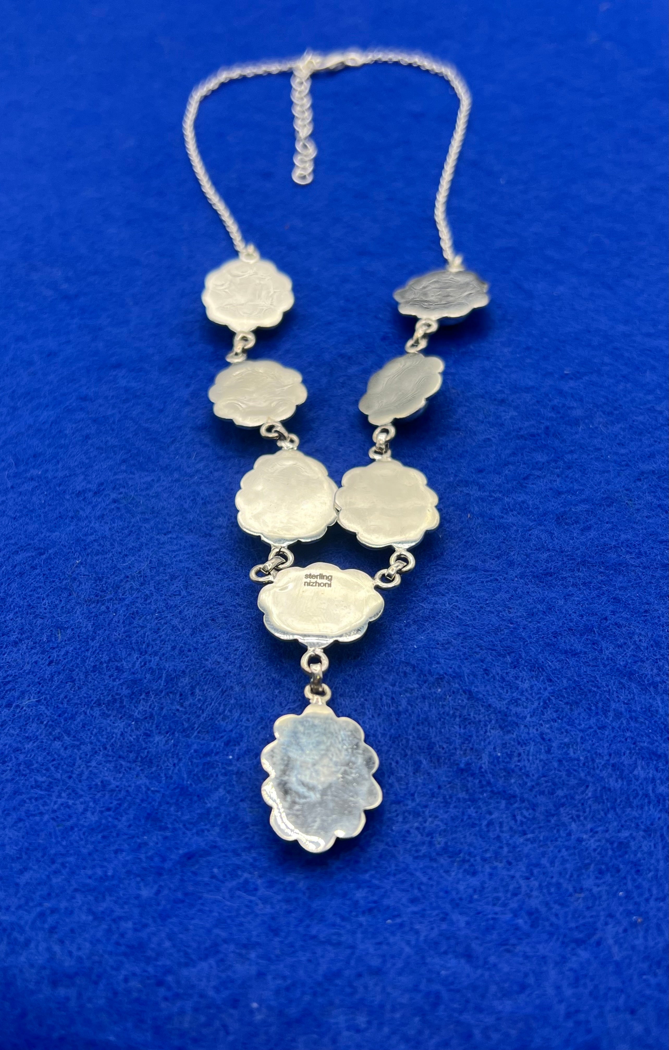 Handmade South Hill Sonoran Turquoise Cluster Sterling Silver Necklace