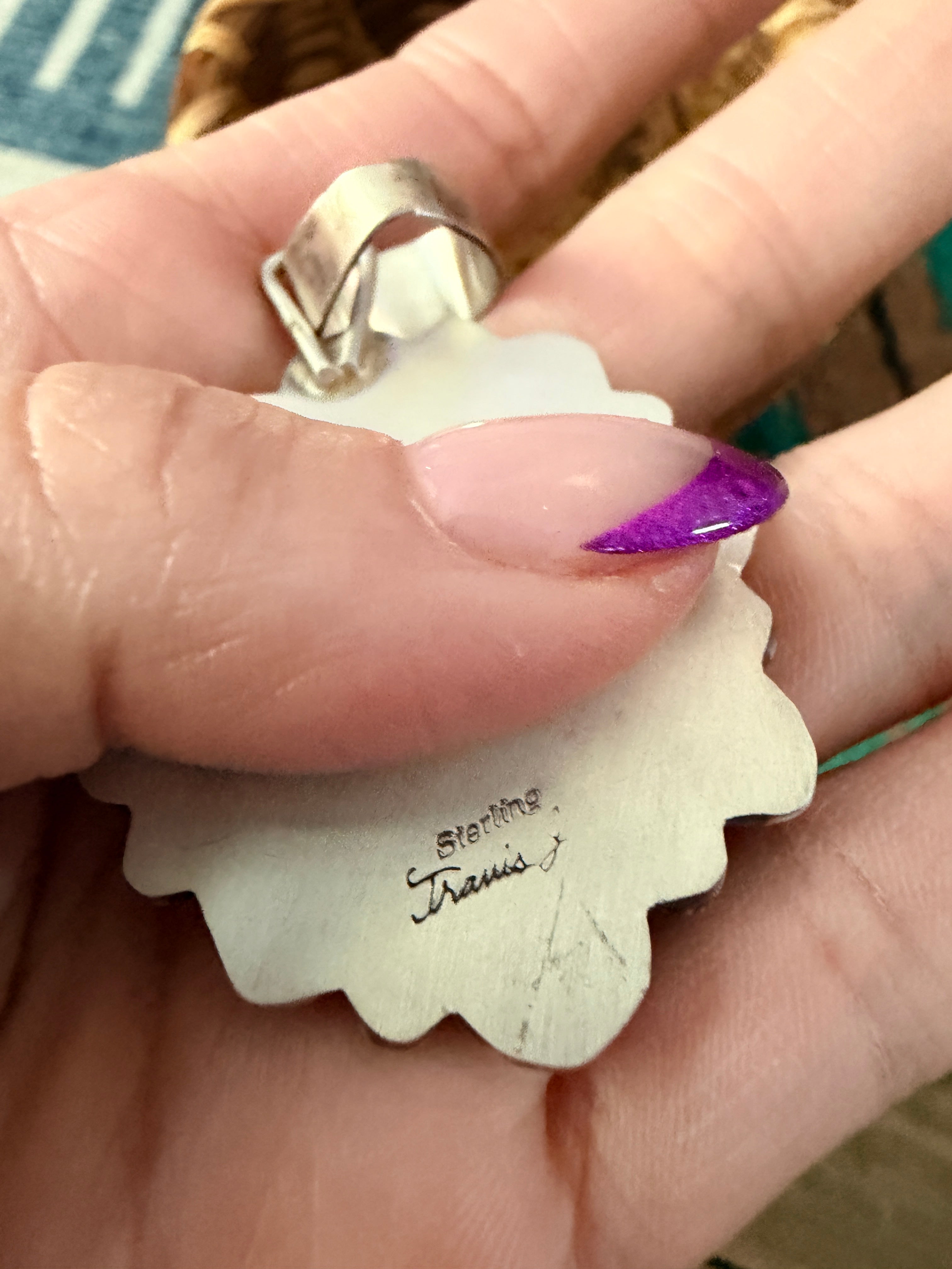 Handcrafted Sterling Silver & Dry Creek Turquoise Cluster Pendant by Travis Jim
