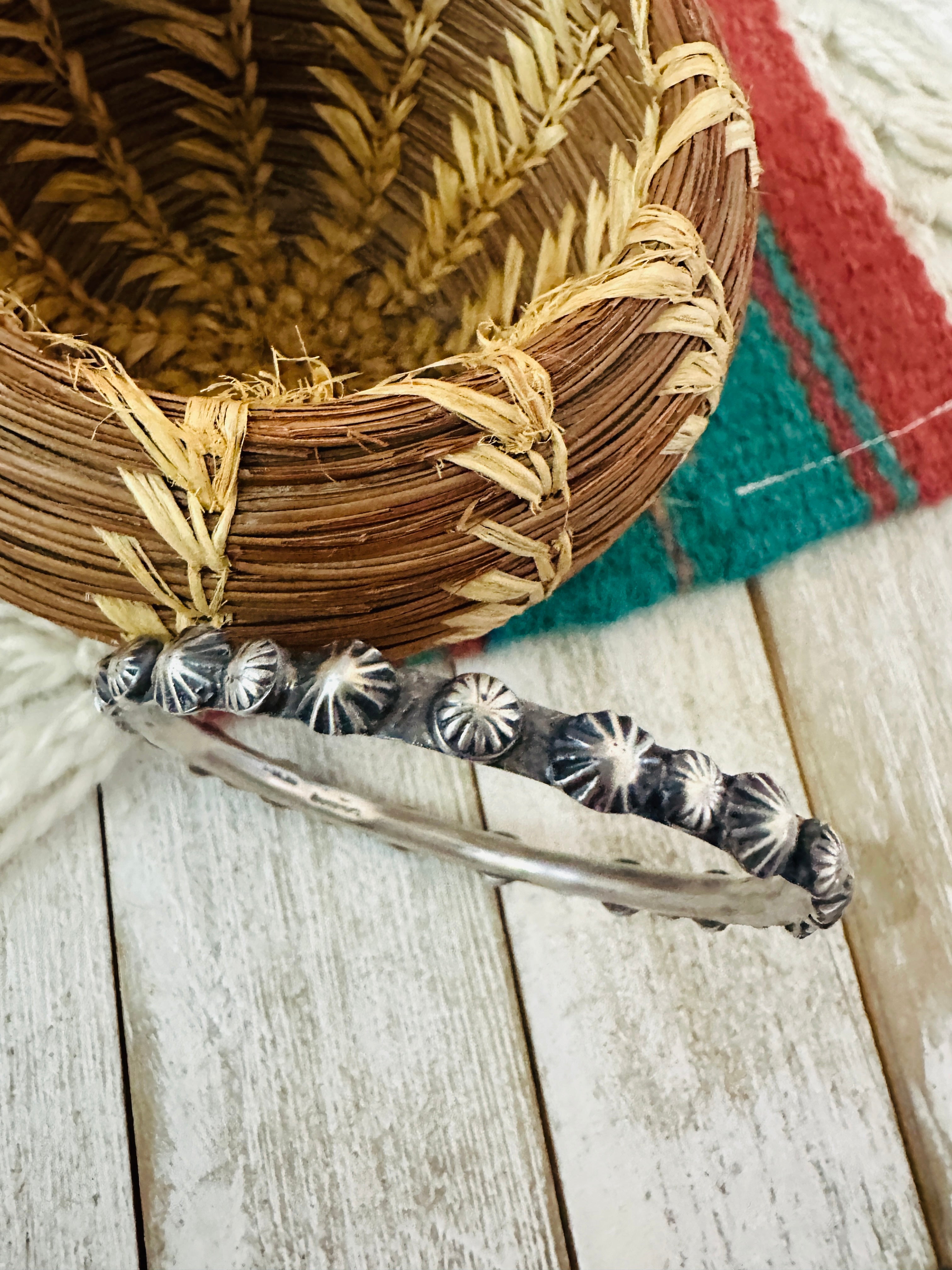 Chimney Butte Navajo Sterling Silver Studded Bangle Bracelet
