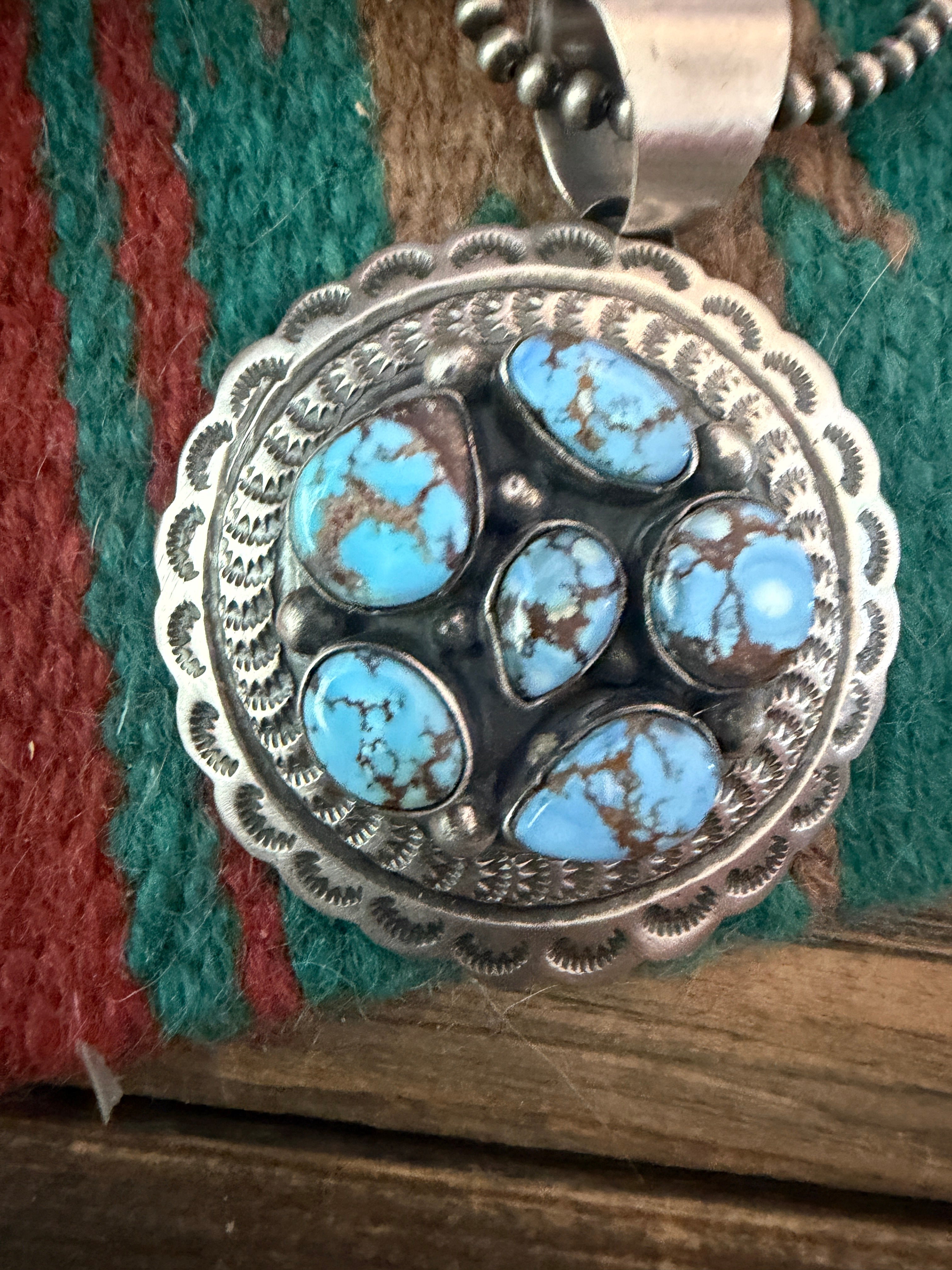 Handcrafted Sterling Silver & Golden Hills Turquoise Concho Pendant by Chimney Butte