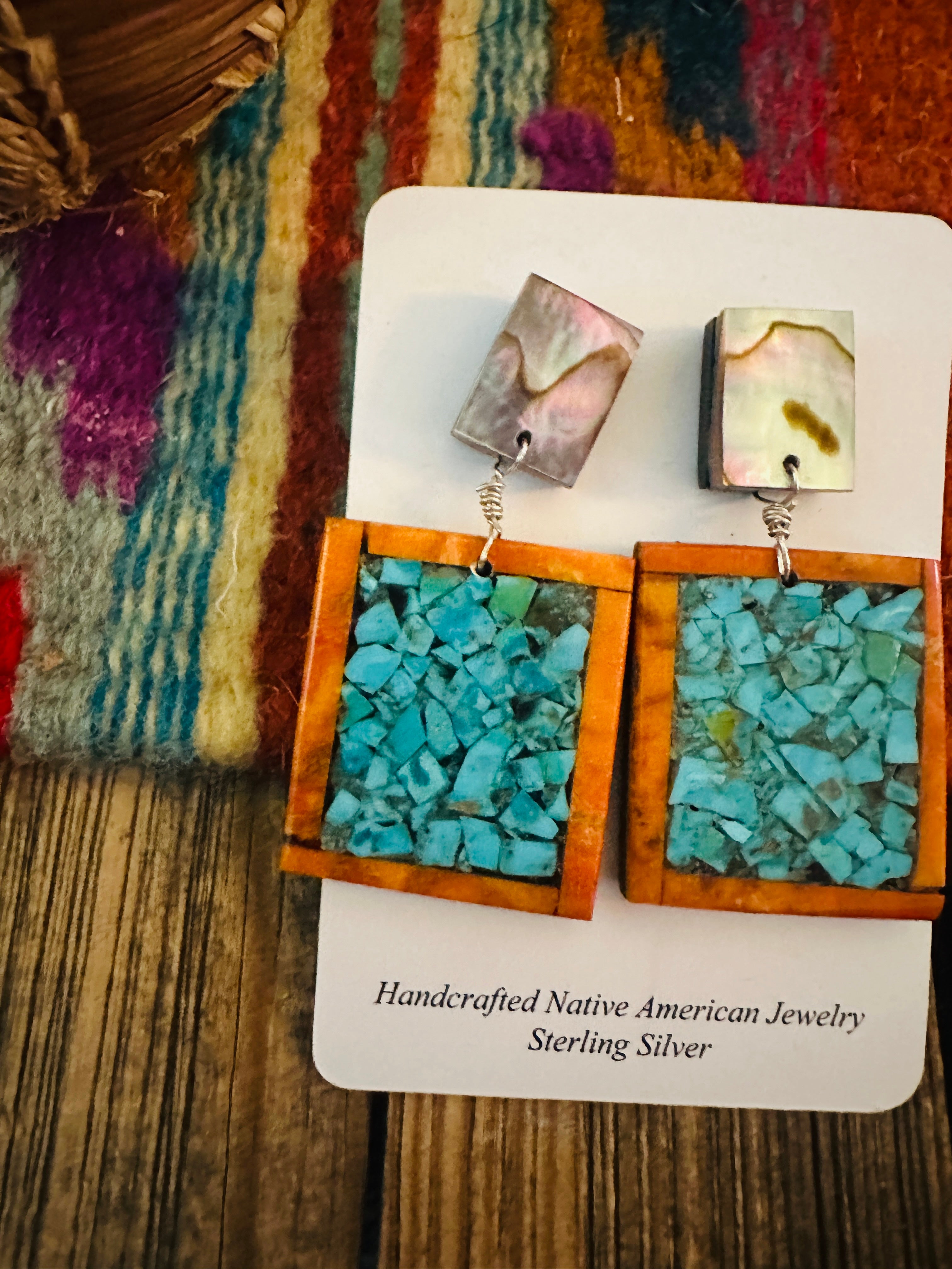 Handcrafted Multi Stone Inlay Dangle Earrings