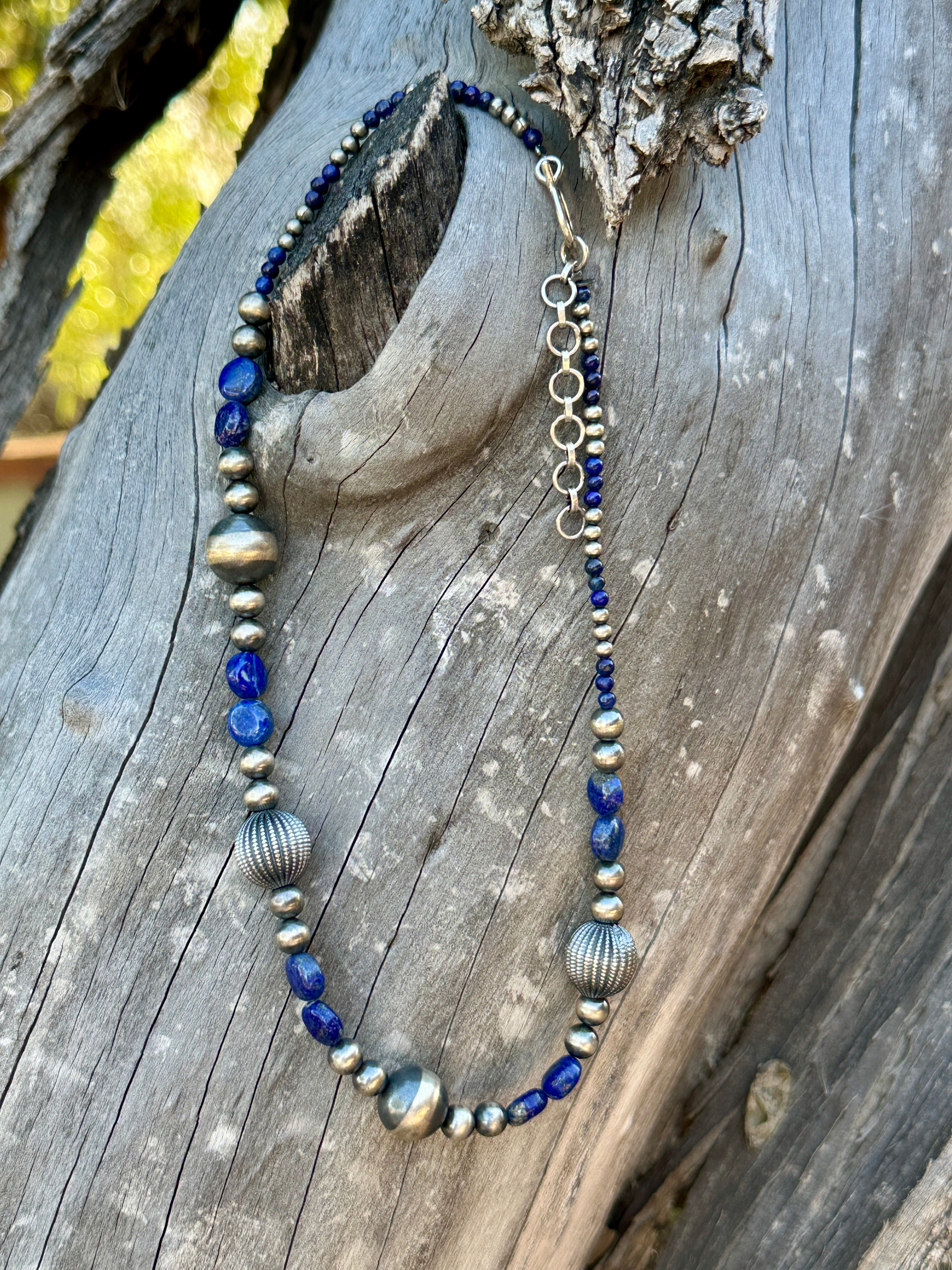 Handmade Lapis Beaded Sterling Silver Necklace
