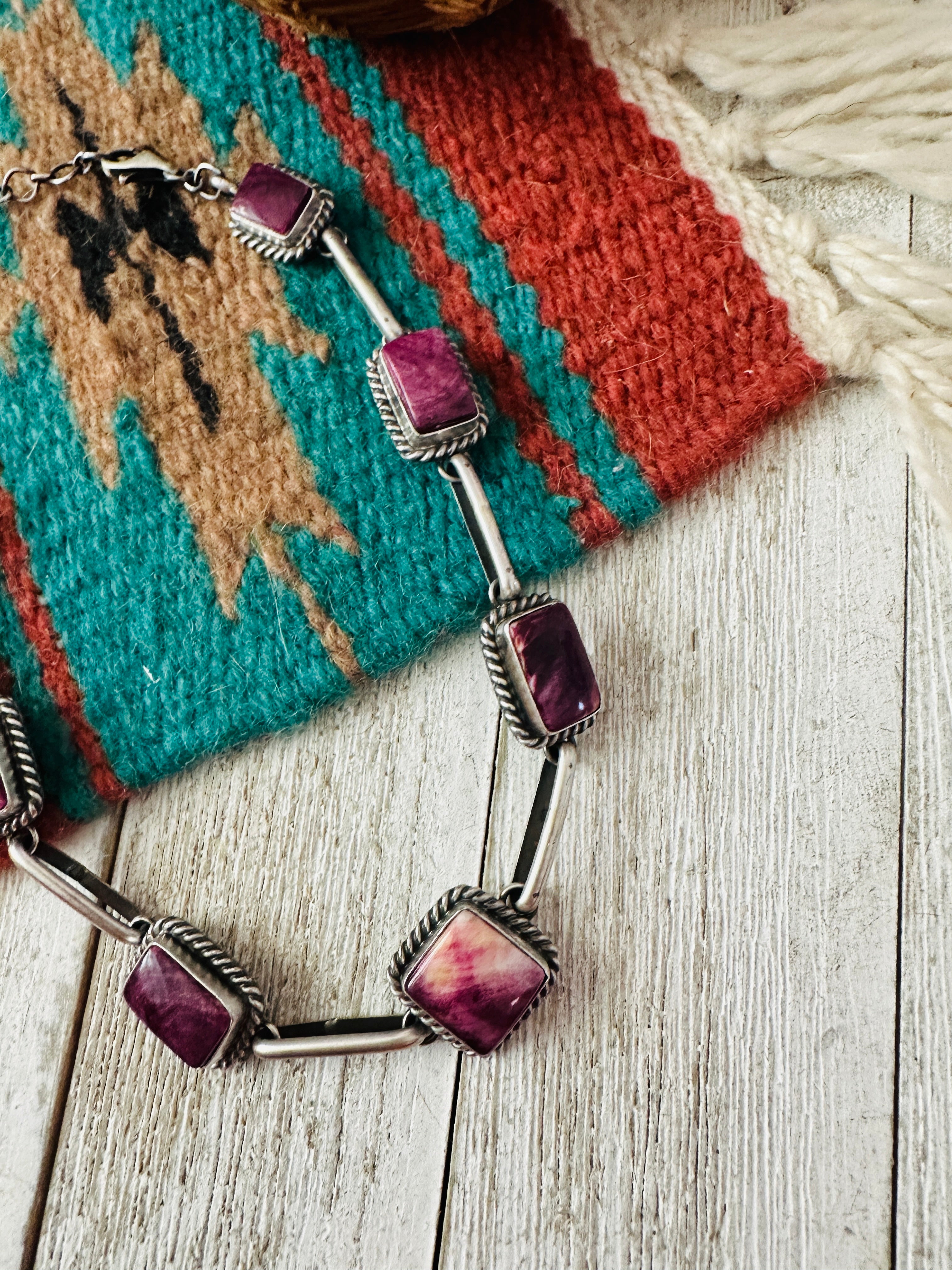 Handcrafted Sterling Silver & Purple Spiny Necklace