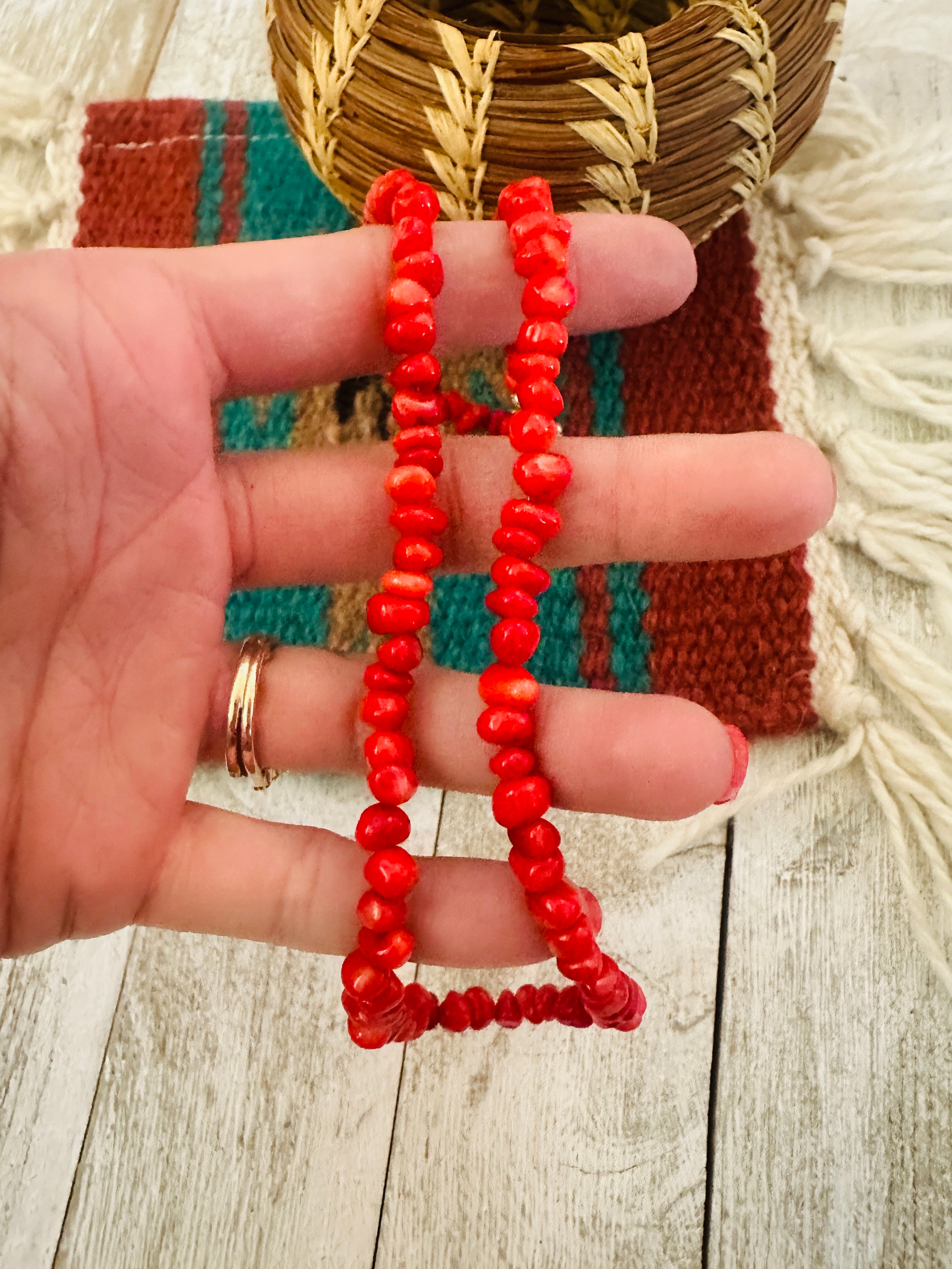 Navajo Apple Coral Beaded Necklace