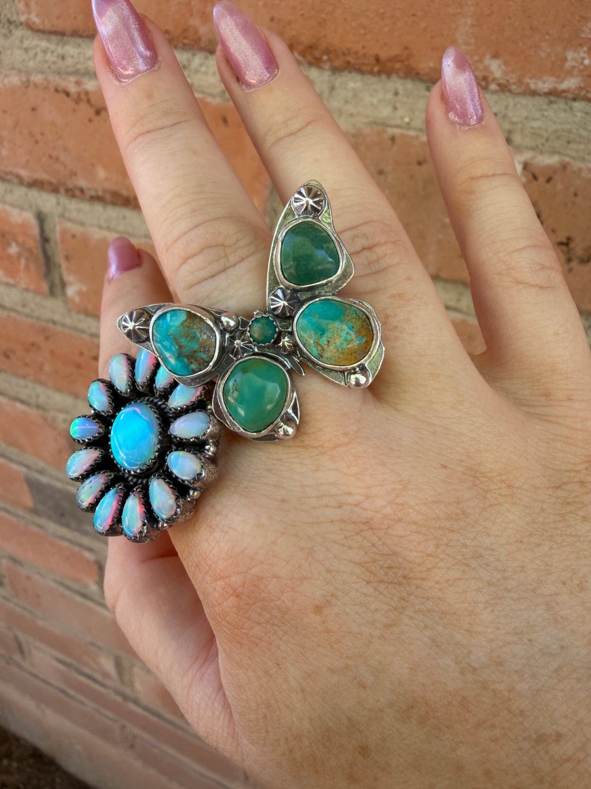 Handmade Turquoise Adjustable Butterfly Ring by Roaming Buffalo