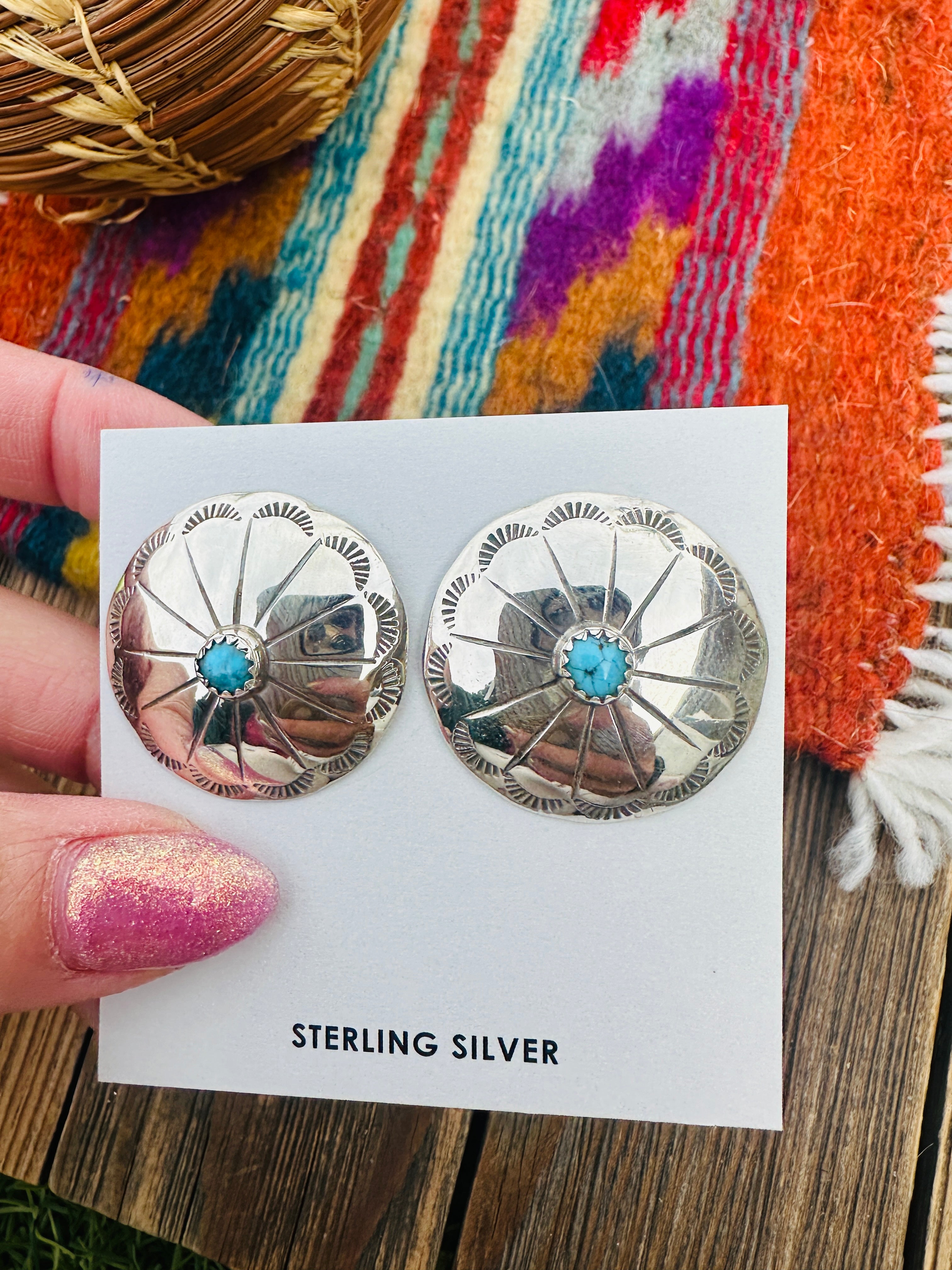 Handcrafted Turquoise & Sterling Silver Concho Stud Earrings