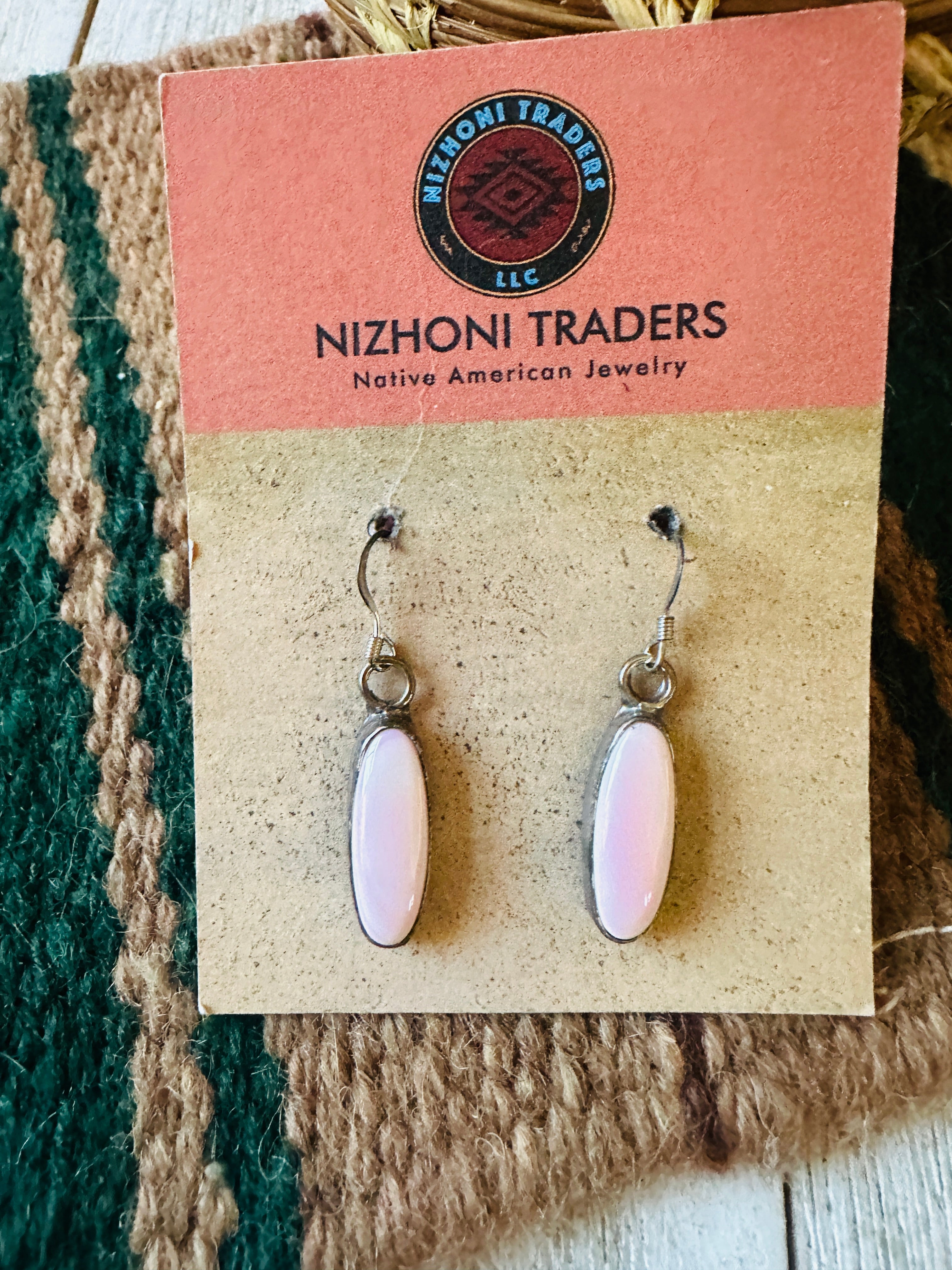 Navajo Queen Pink Conch & Sterling Silver Dangle Earrings