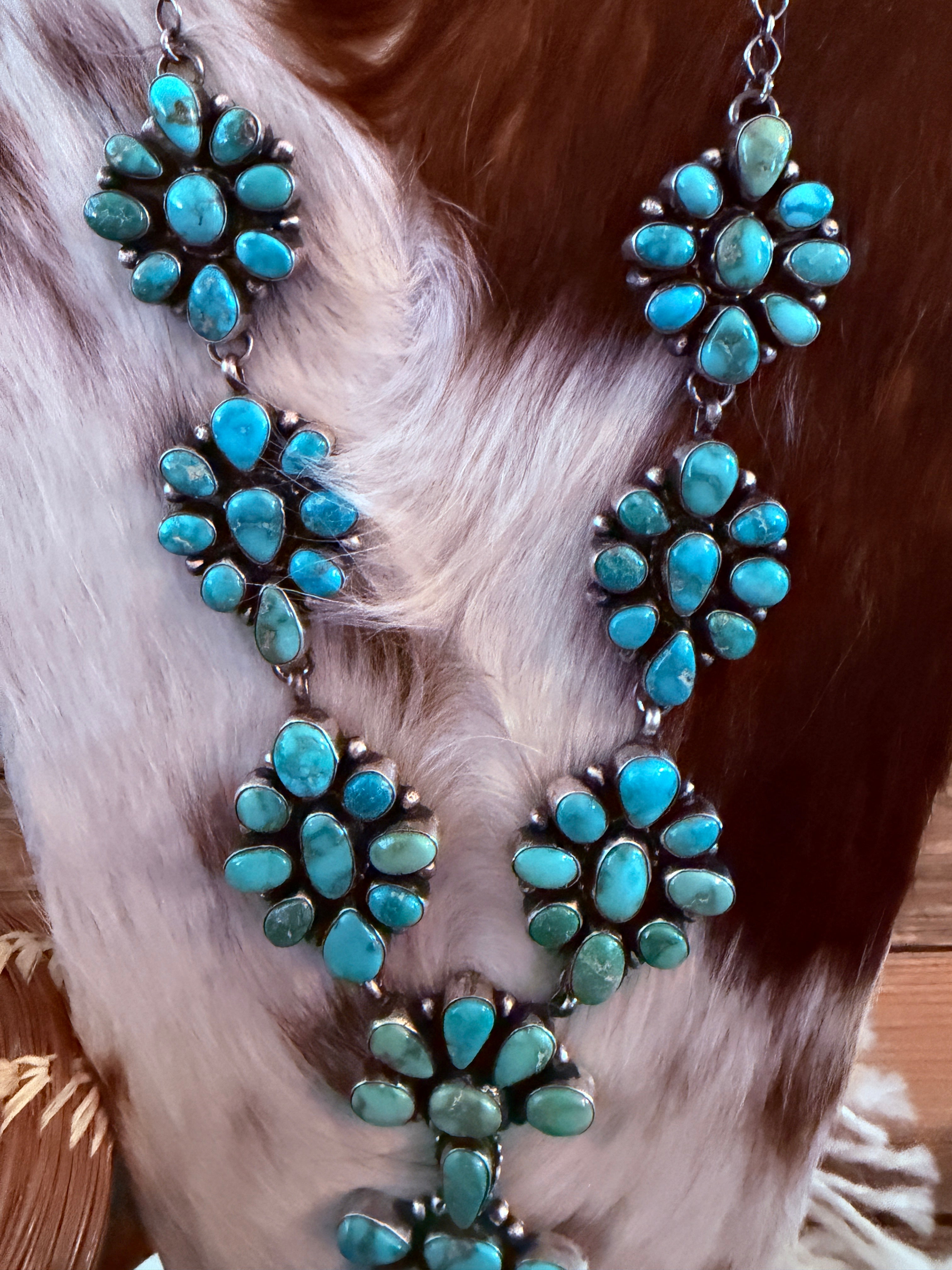 Handcrafted Sonoran Mountain Turquoise & Sterling Silver Necklace and Earring Set by Sheila Becenti