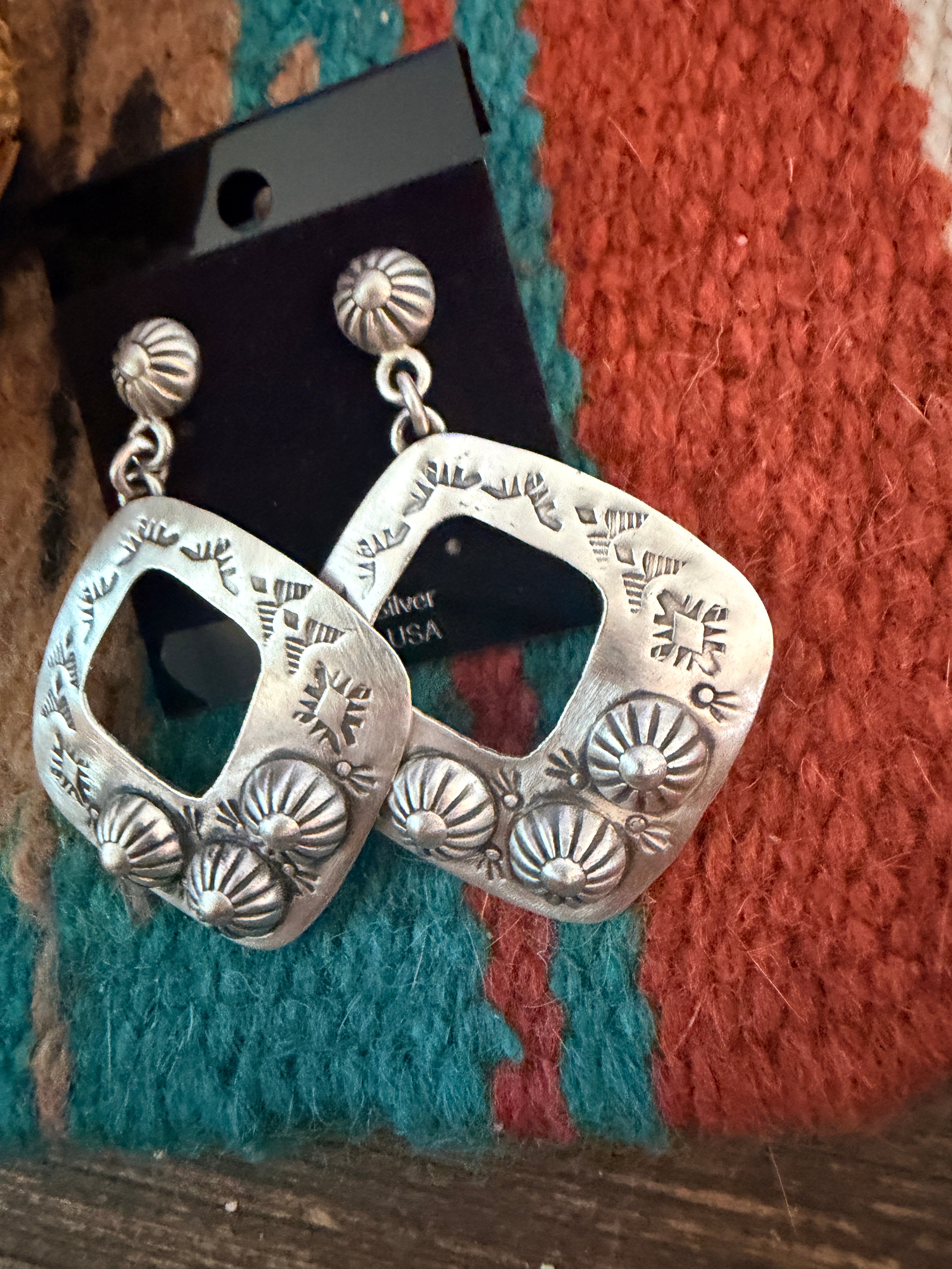 Handmade Sterling Silver Concho Dangle Earrings
