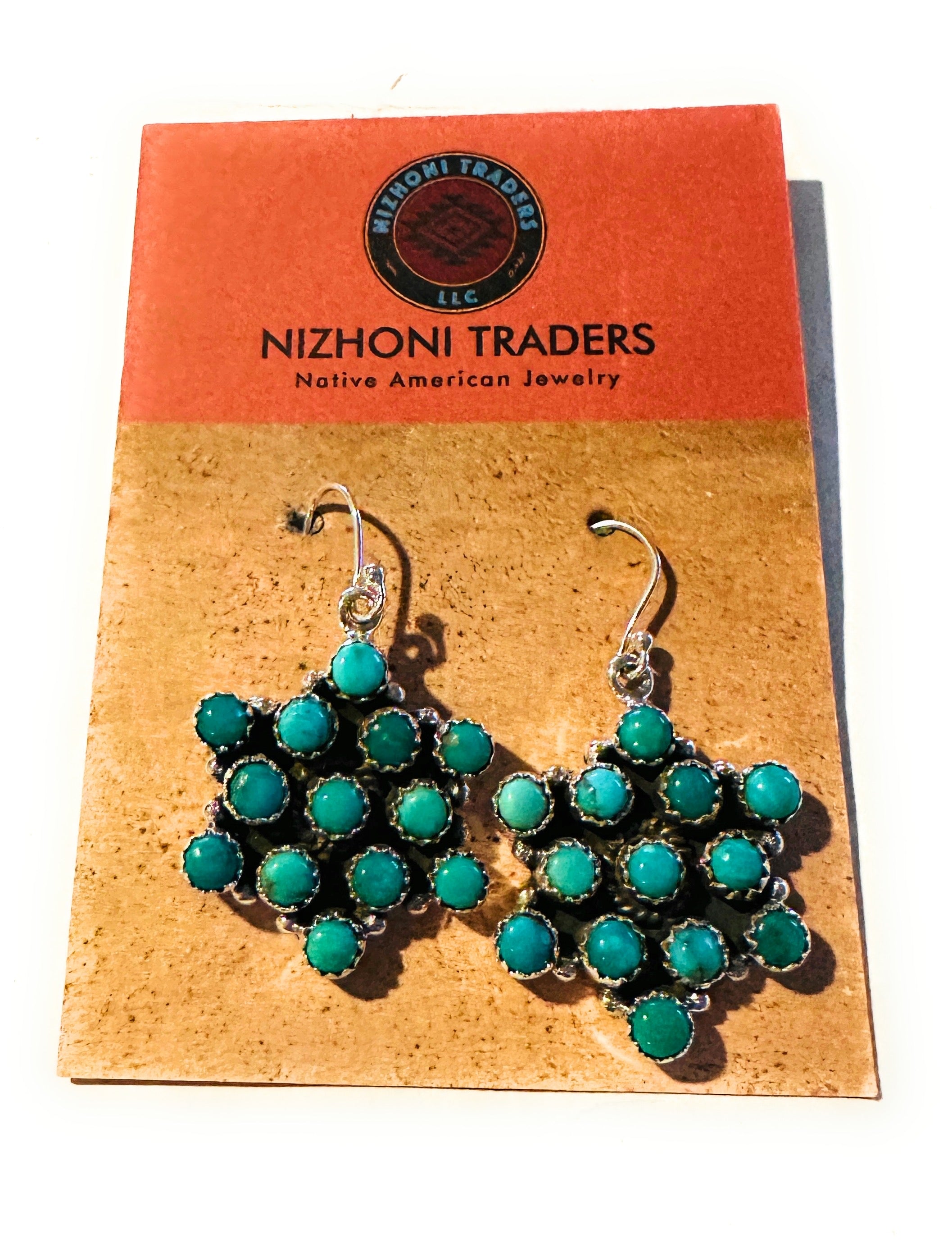 Handmade Turquoise & Sterling Silver Star Wire Dangle Earrings Signed Nizhoni