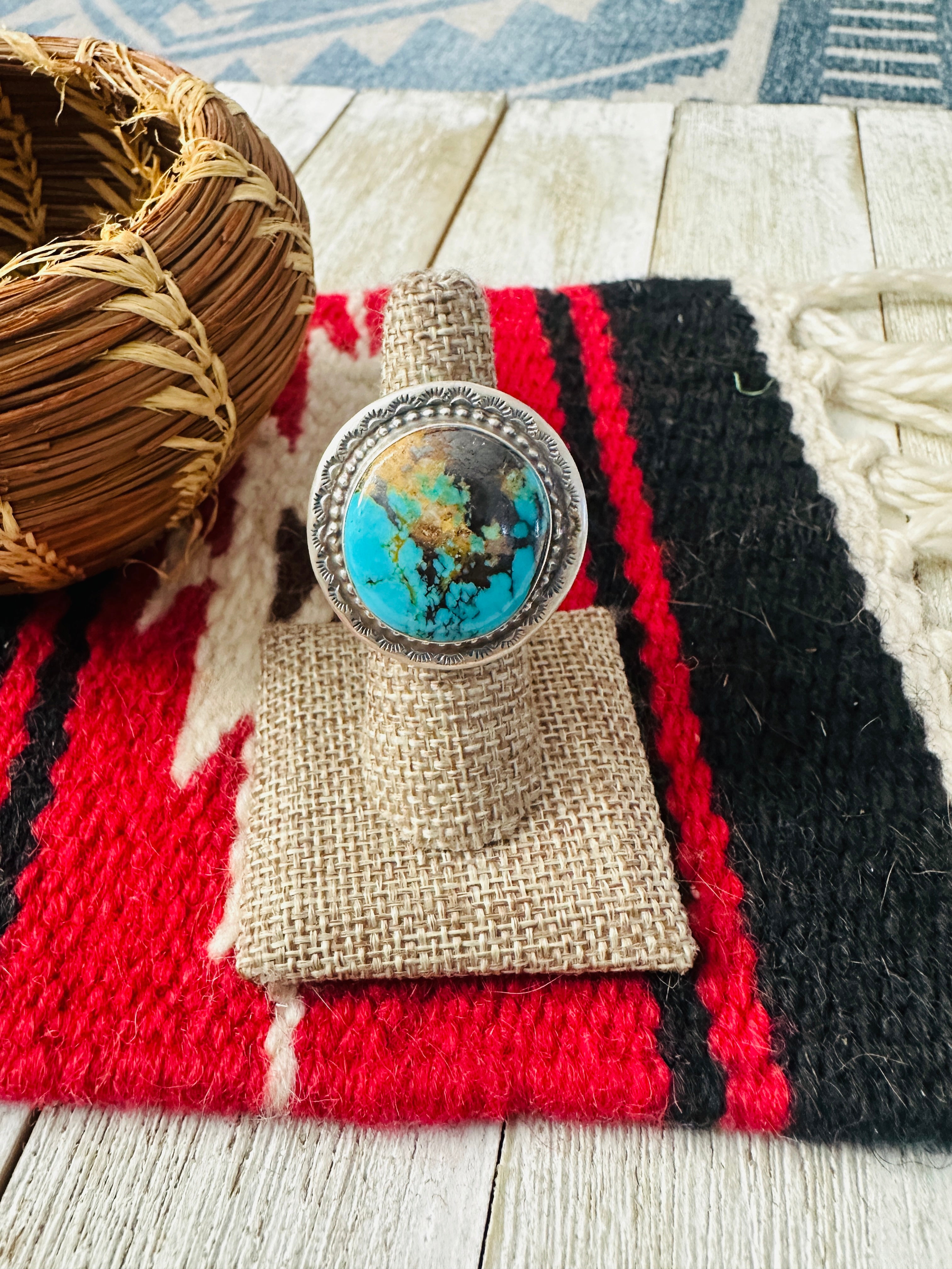 Handcrafted Turquoise & Sterling Silver Ring Size 7