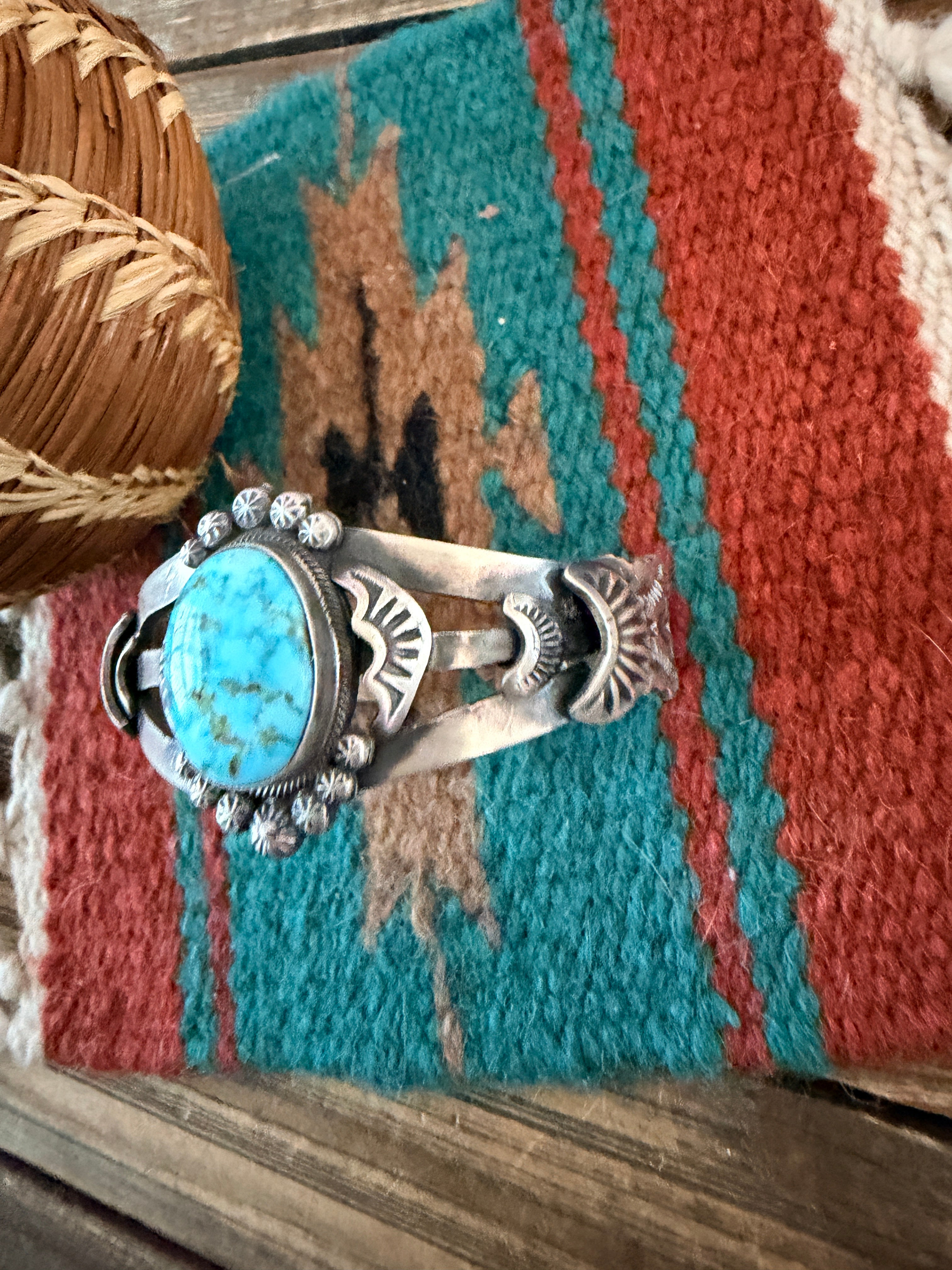 Handcrafted Turquoise & Sterling Silver Cuff Bracelet by Gilbert Tom