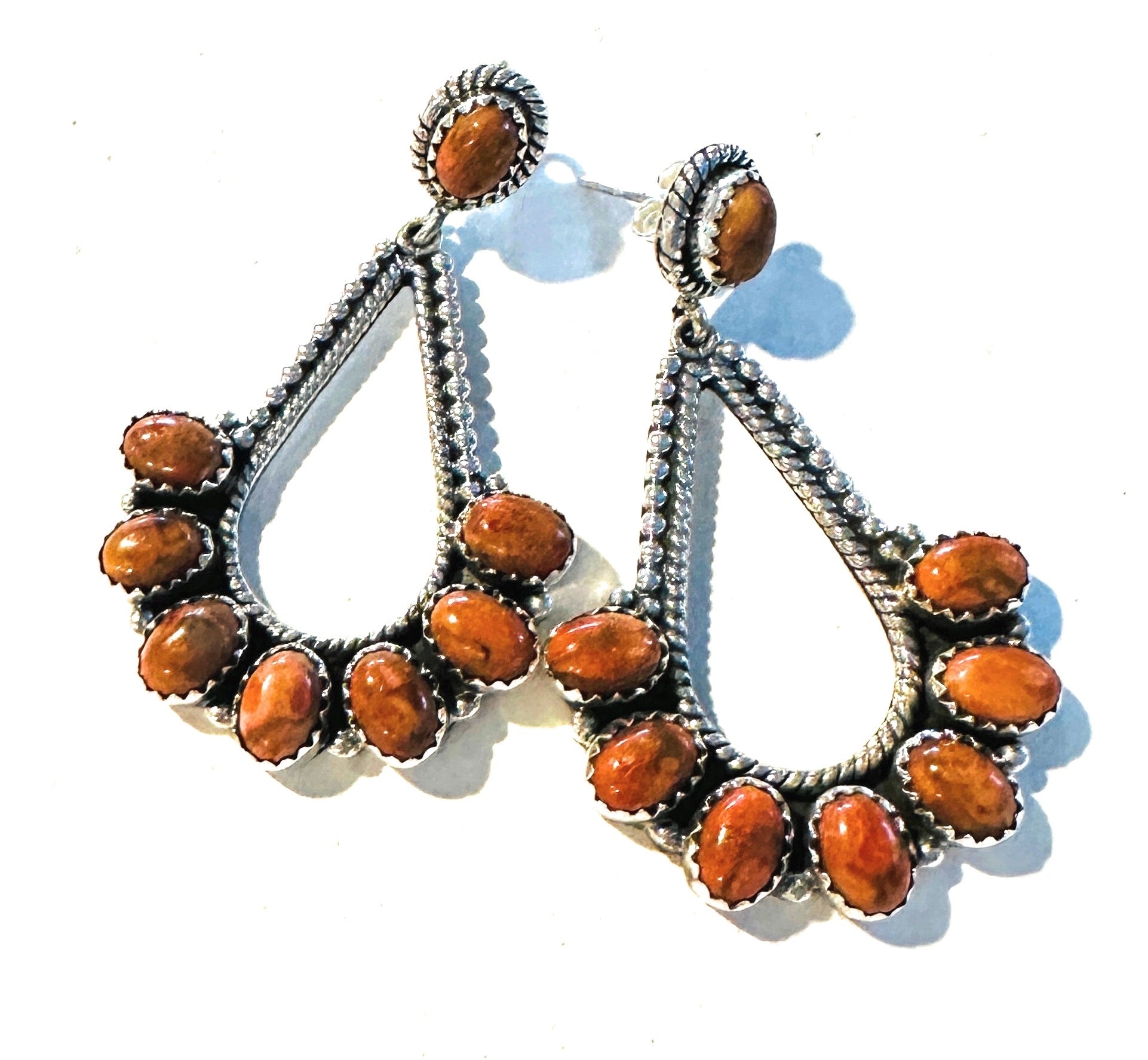 Handmade Orange Spiny & Sterling Silver Dangle Earrings Signed Nizhoni