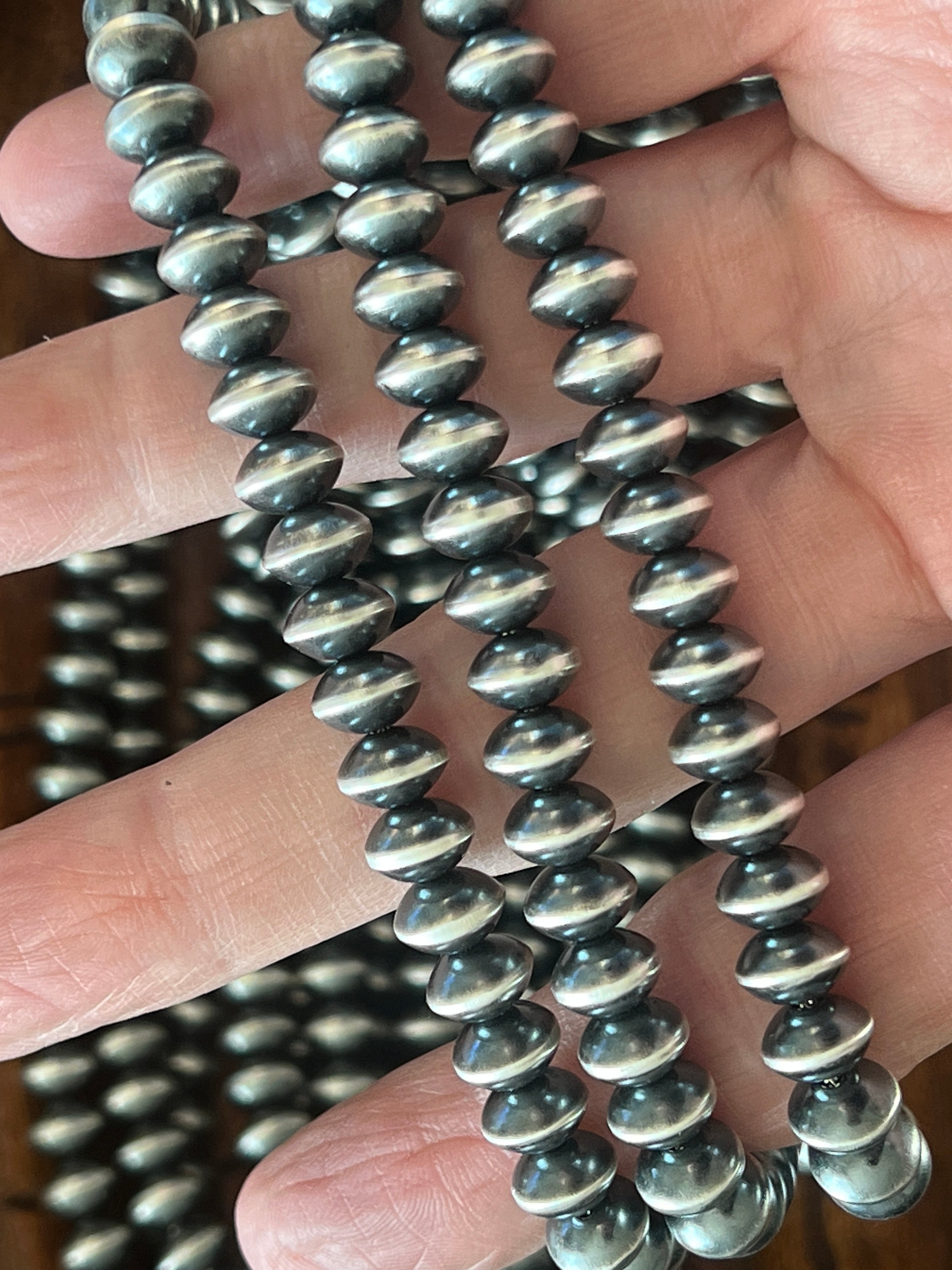 Vinita Cowboy Handmade 8mm Sterling Silver Navajo Saucer Pearl Beaded Necklaces