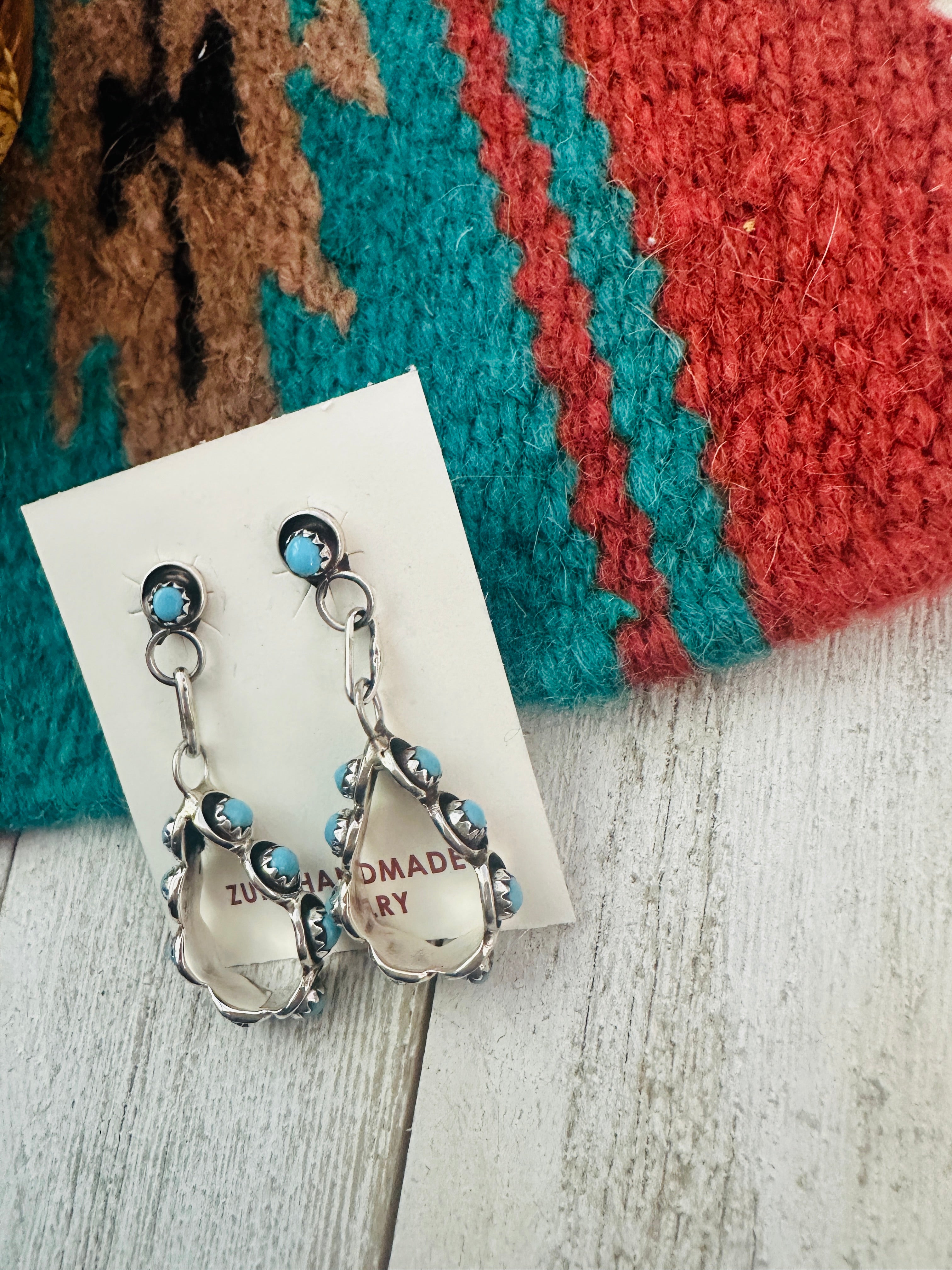 Zuni Turquoise & Sterling Silver Snake Eye Dangle Earrings