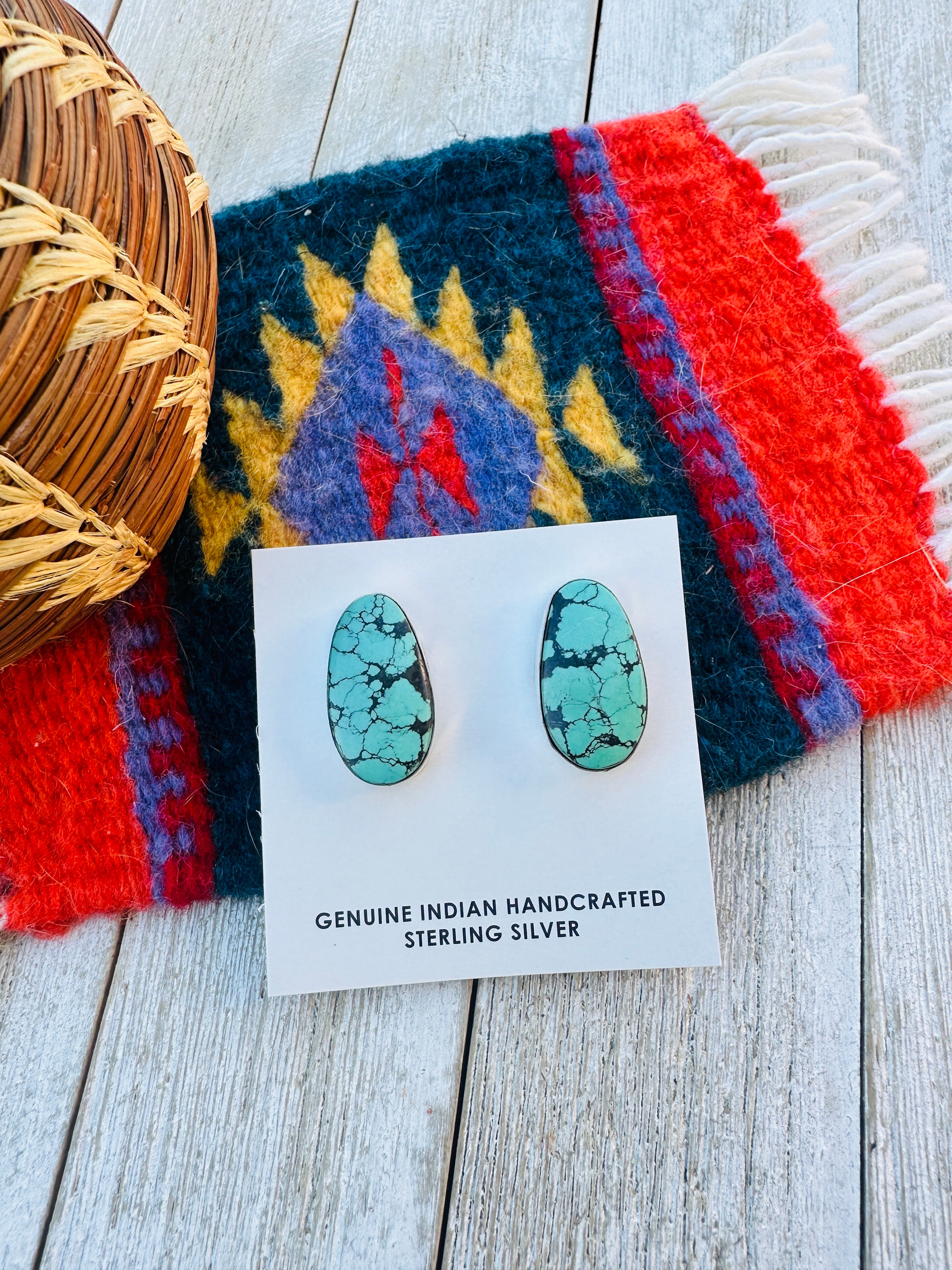 Handcrafted Kingman Web Turquoise & Sterling Silver Post Earrings