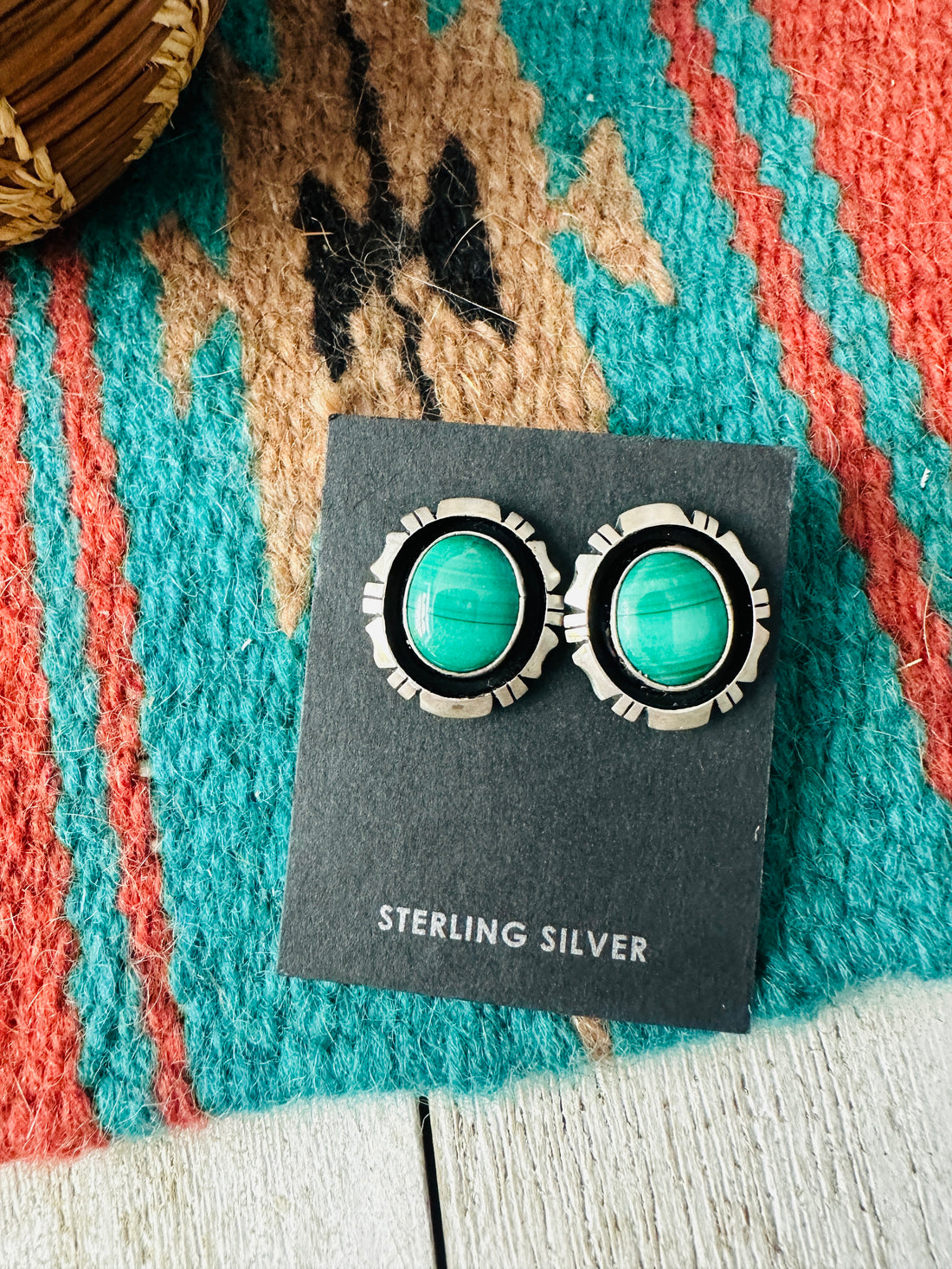 Navajo Malachite & Sterling Silver Post Earrings