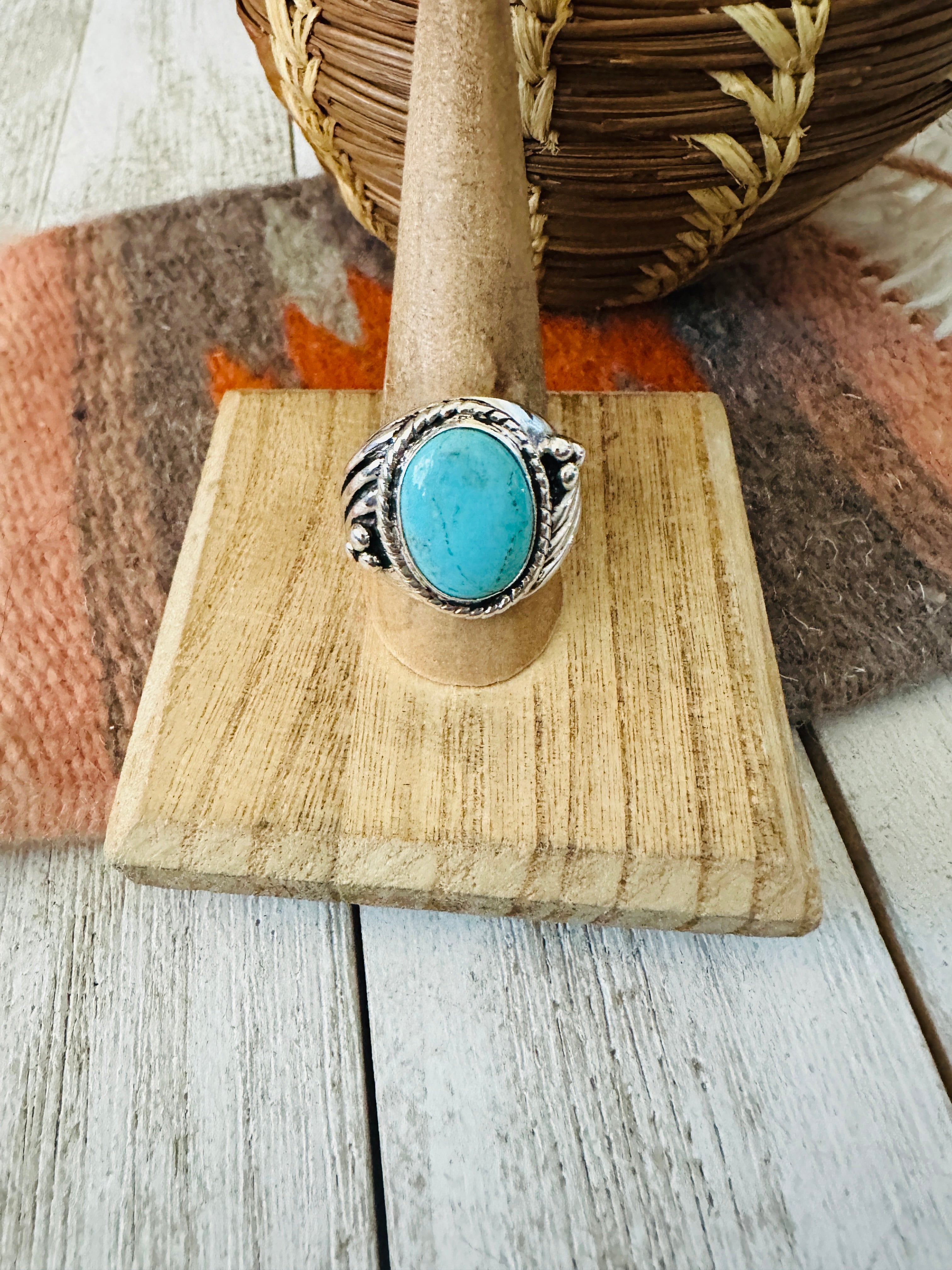 Navajo Kingman Turquoise & Sterling Silver Ring Size 9.5