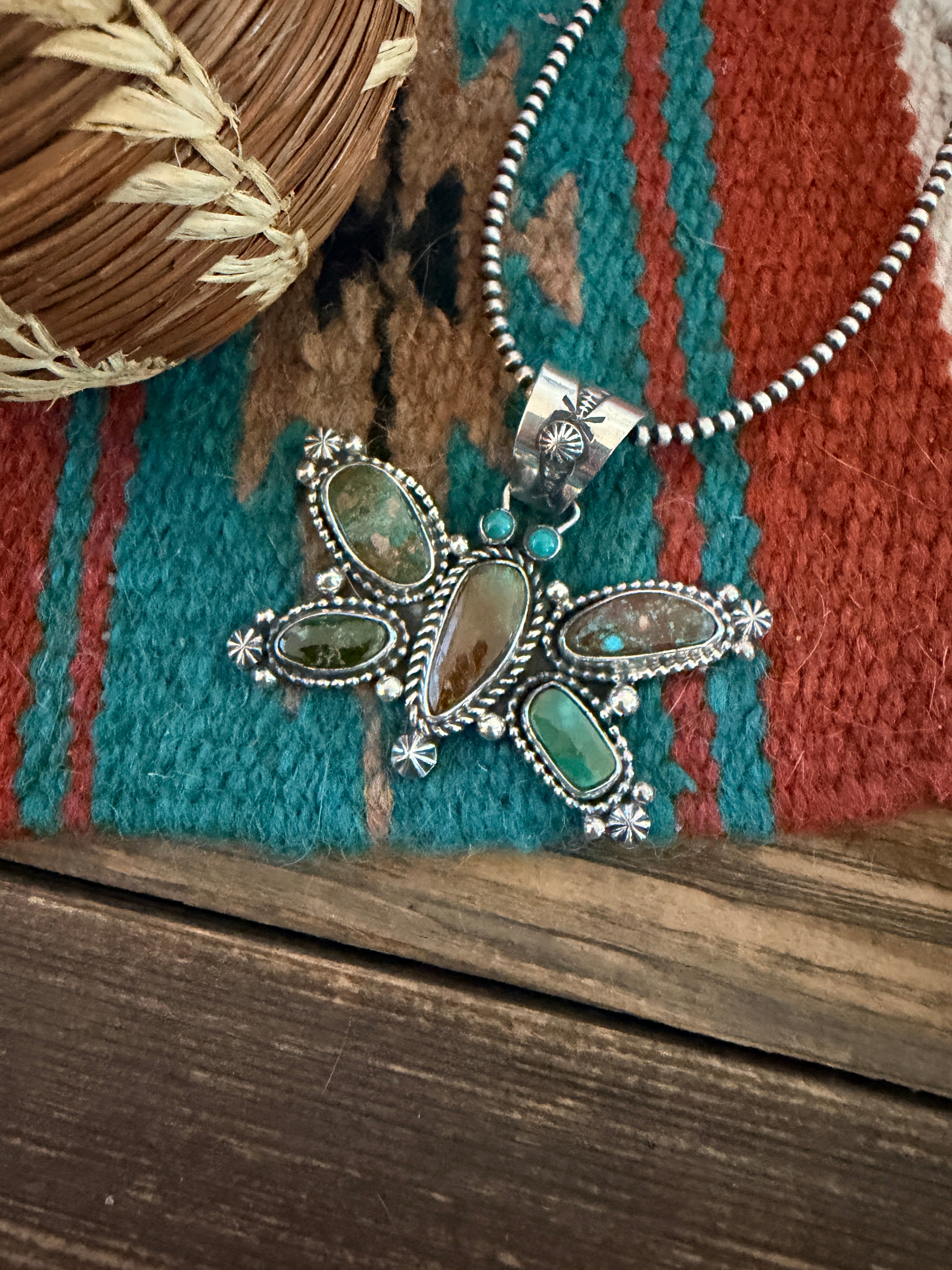 Handcrafted Sterling Silver & Turquoise Butterfly Pendant by Rosella Paxson