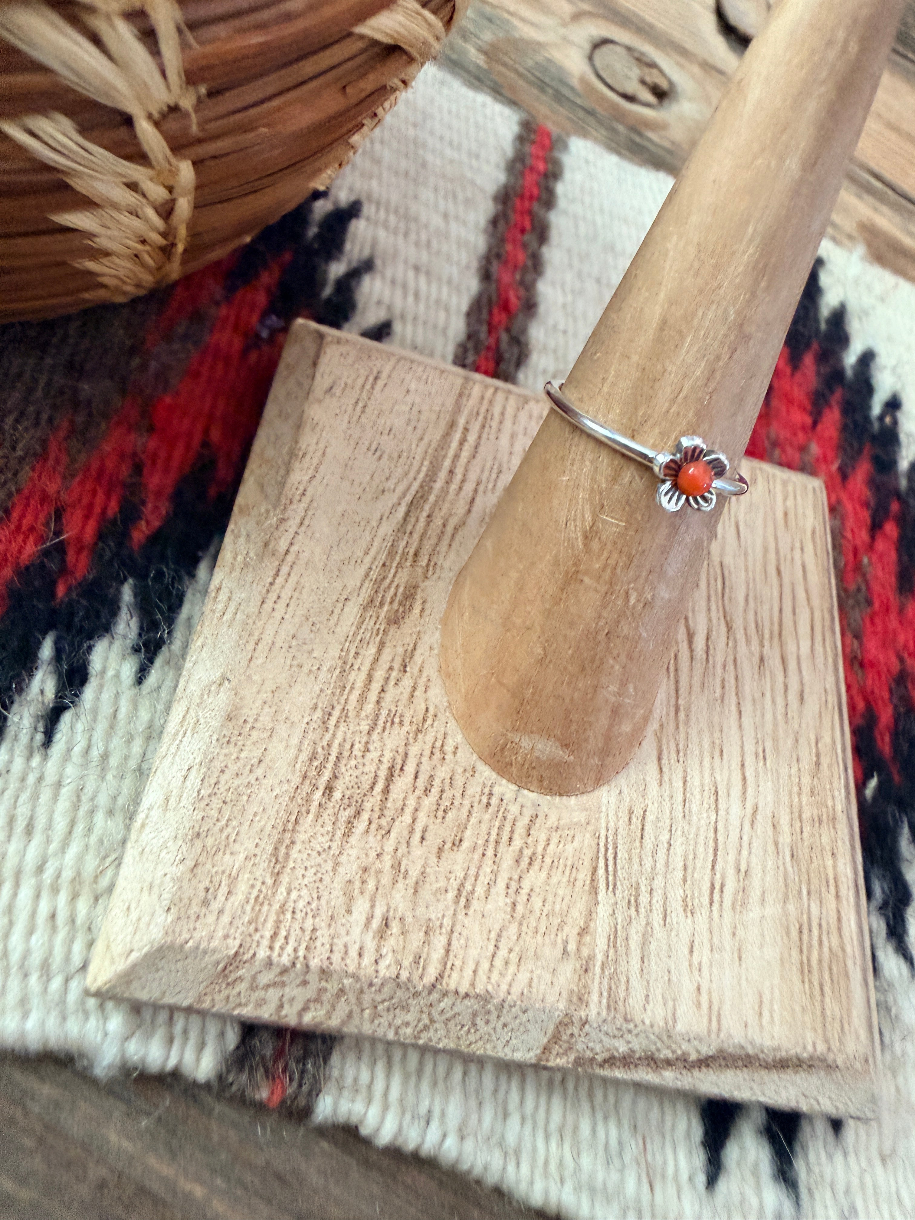 Handmade Sterling Silver & Carnelian Adjustable Flower Ring