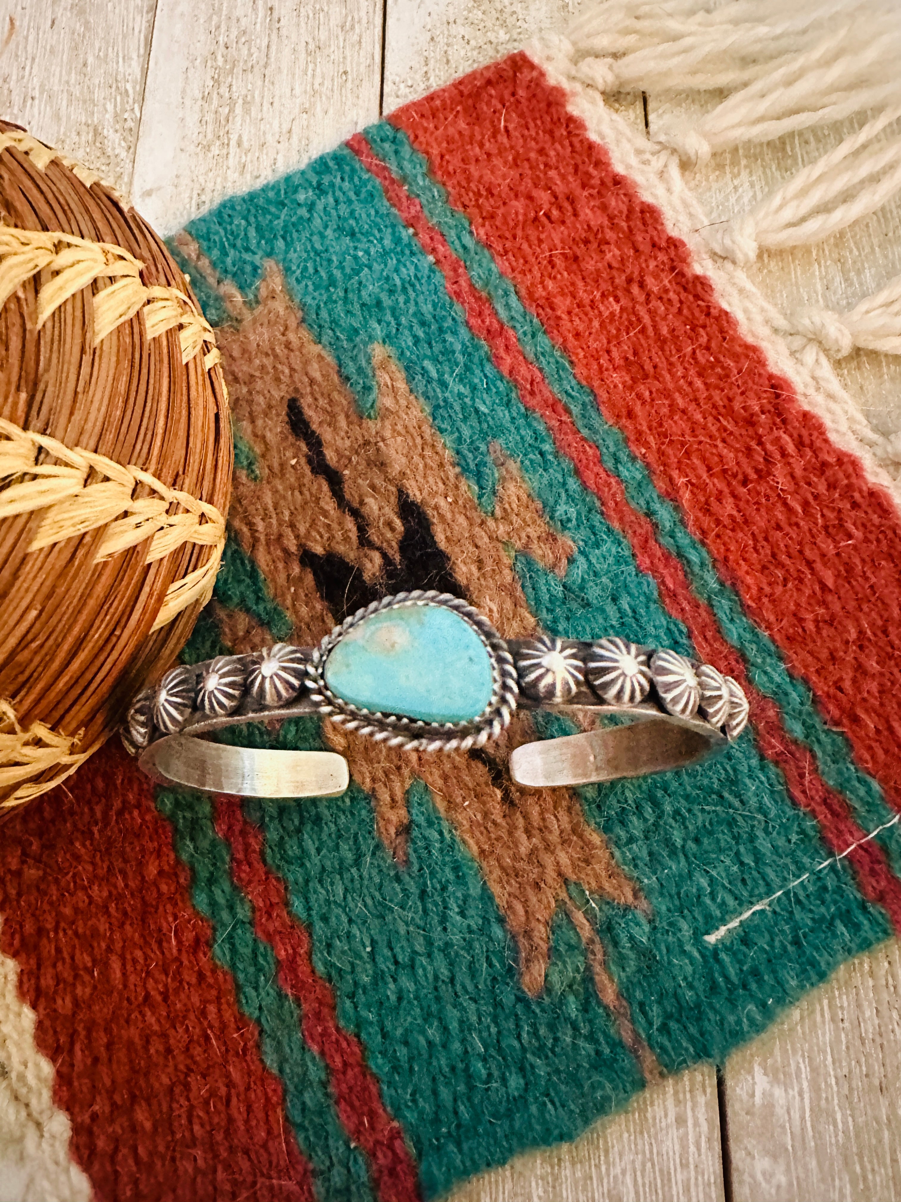 Handcrafted Turquoise & Sterling Silver Cuff Bracelet by Kevin Billah