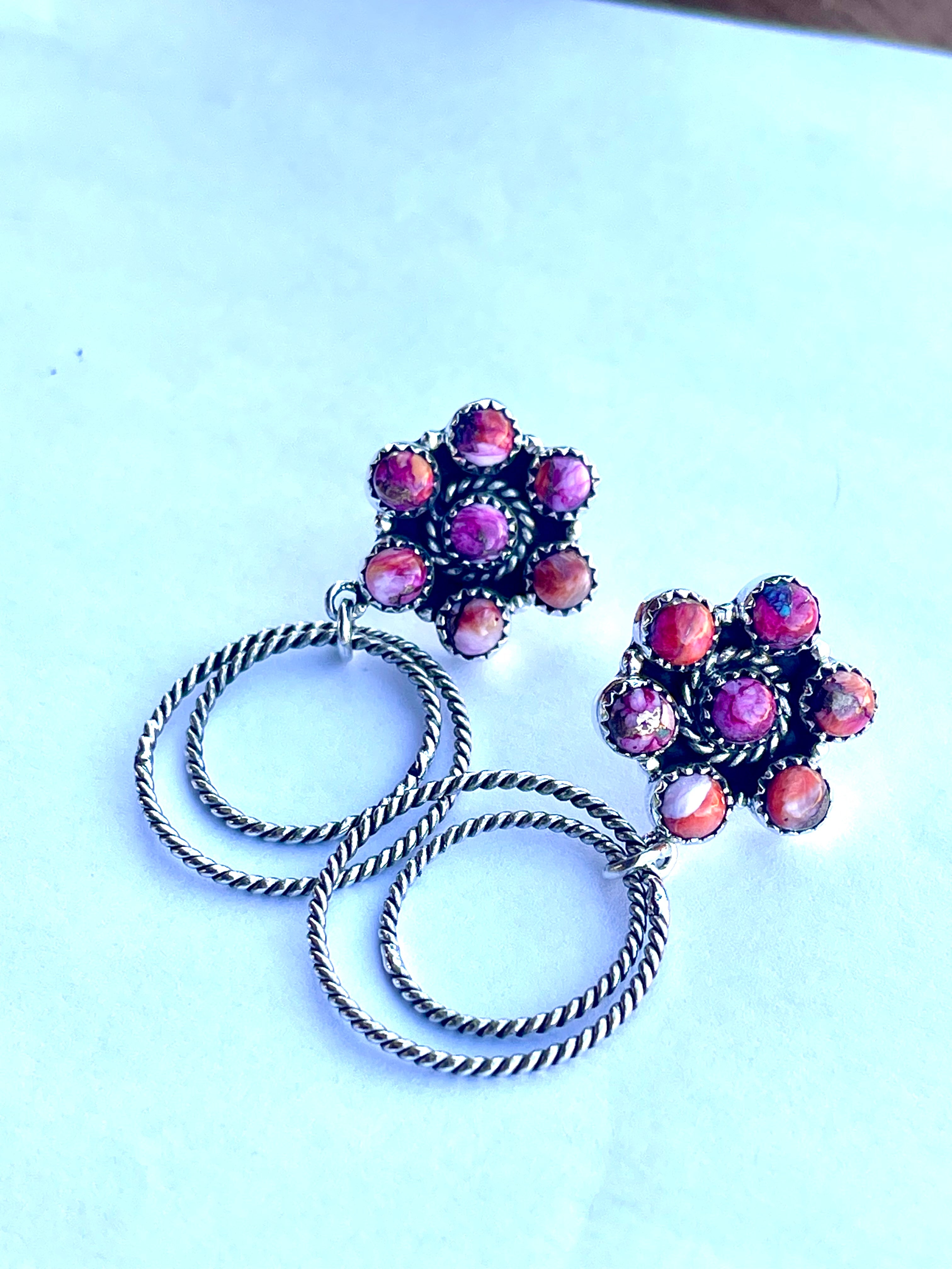 Handmade Sterling Silver & Pink Dream Mojave Post Hoop Earrings