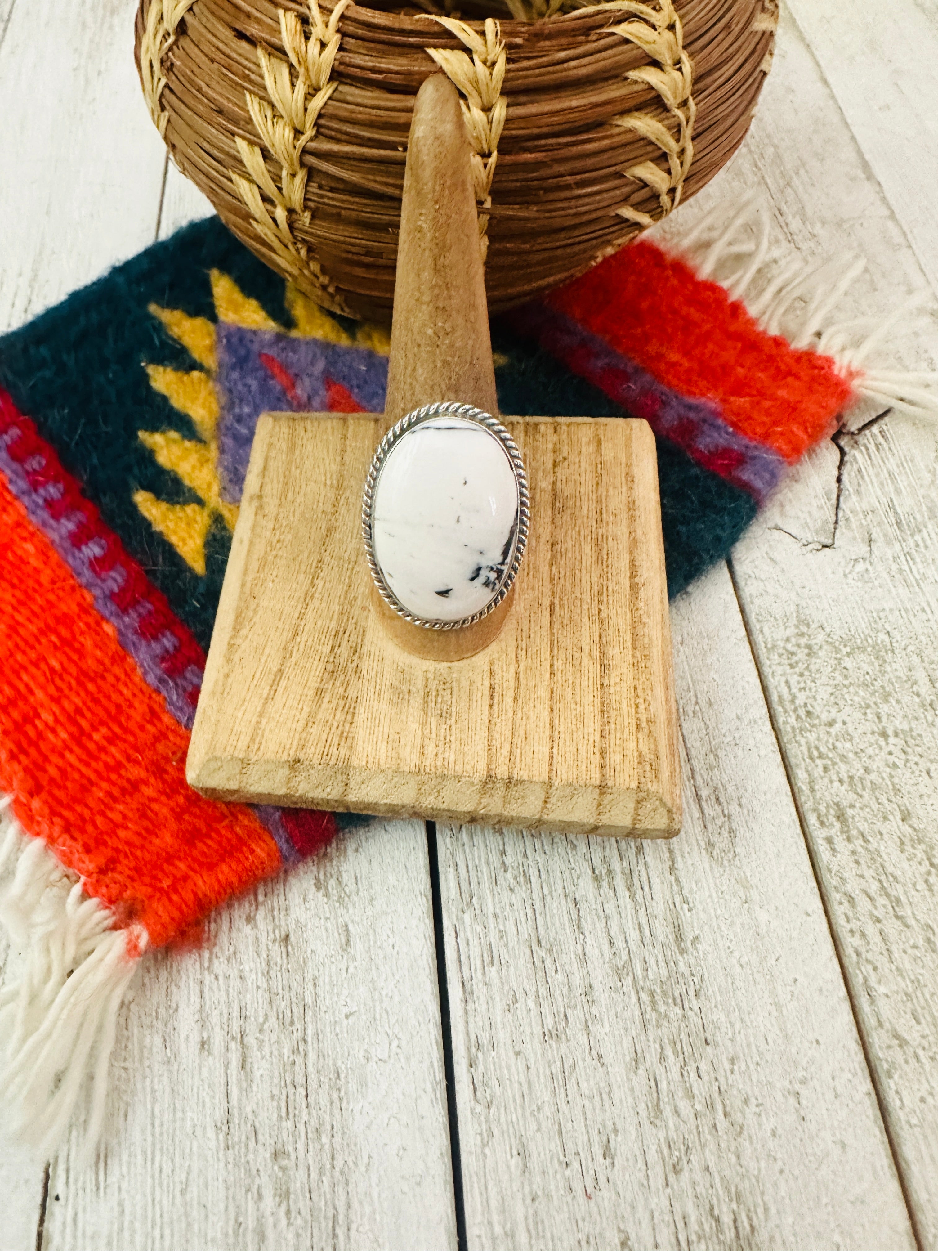 Navajo White Buffalo & Sterling Silver Ring