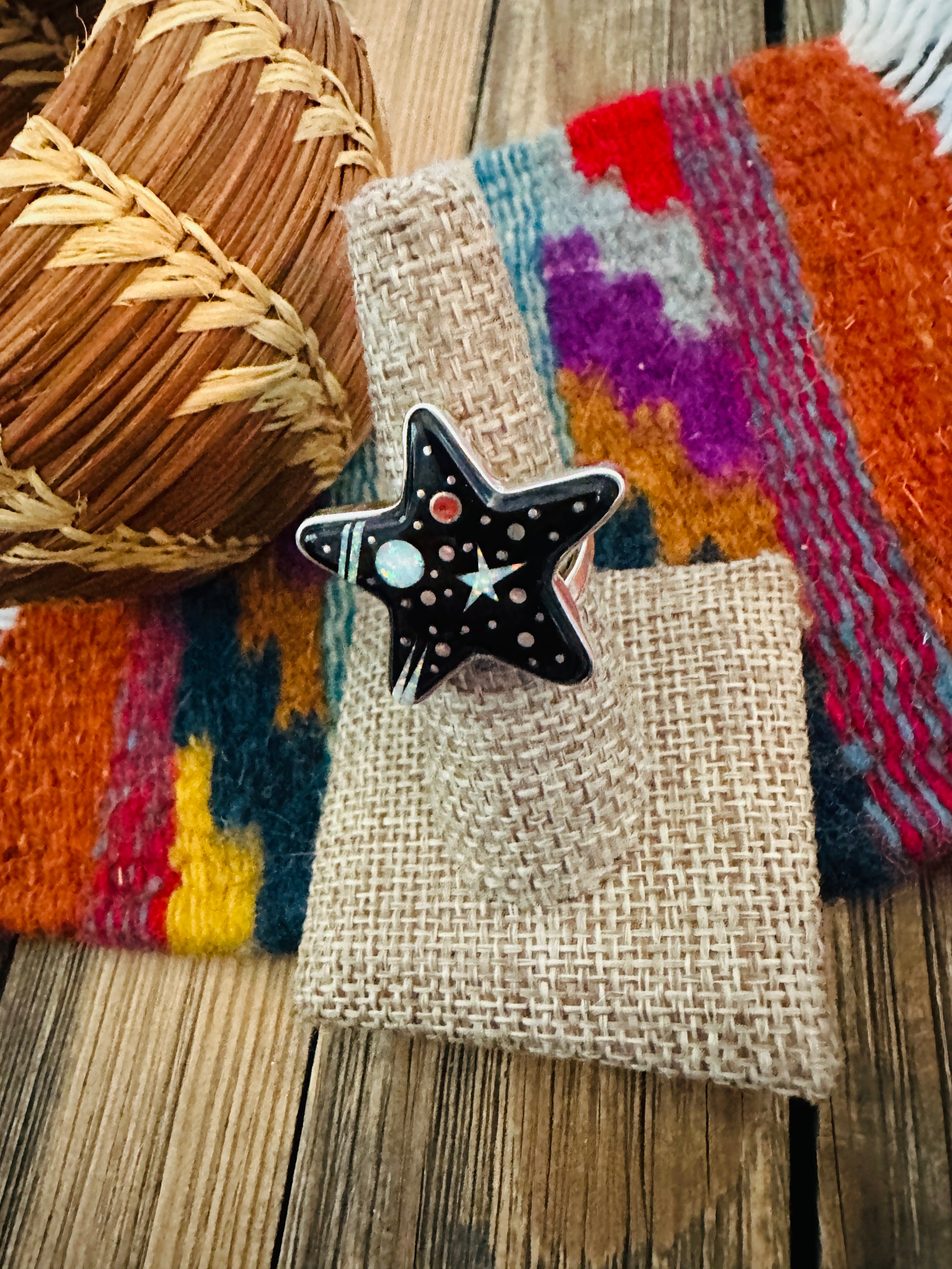 Navajo Multi Stone & Sterling Silver Inlay Star Ring by Matthew Jack