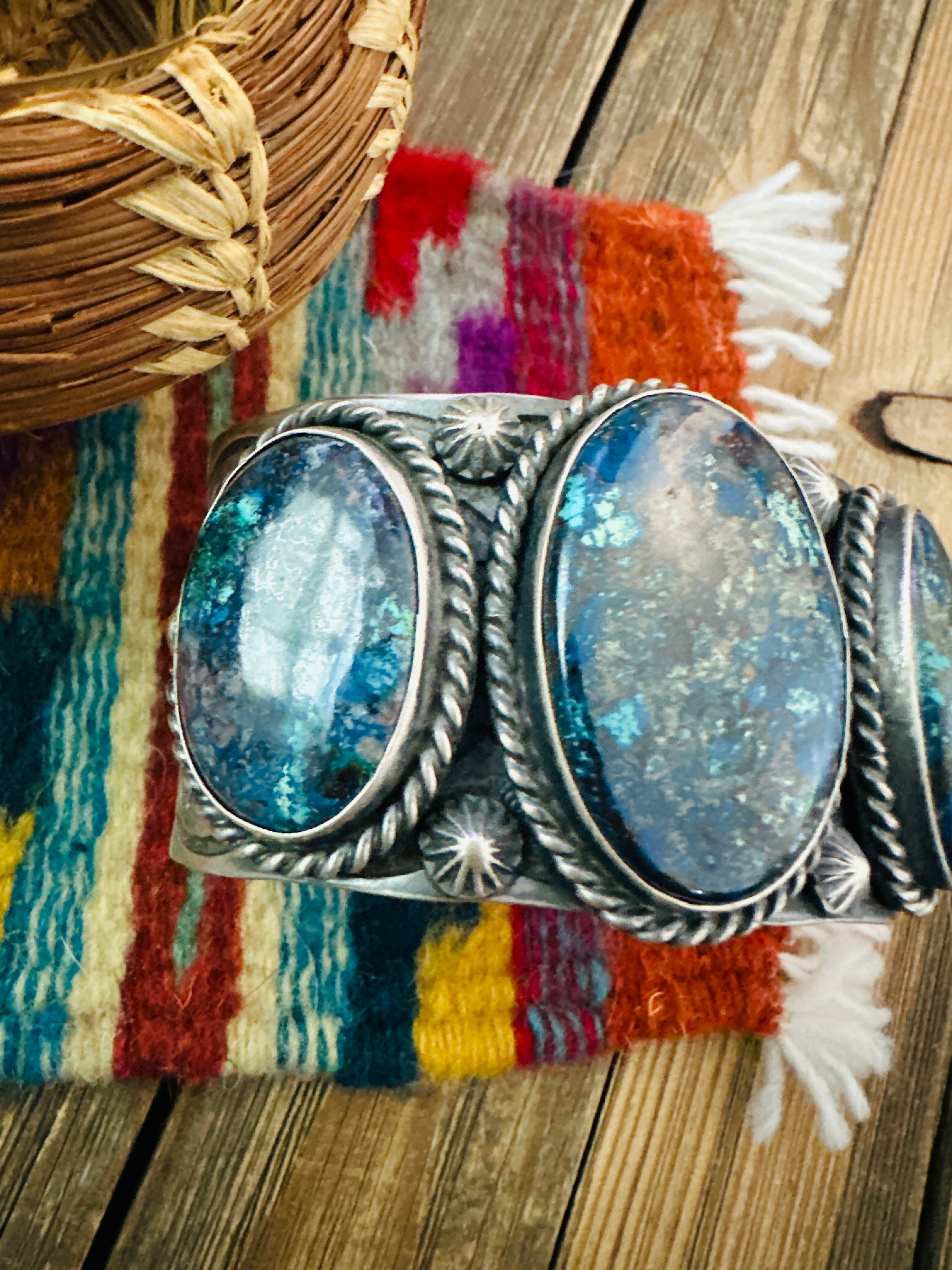 Handcrafted Sterling Silver & Azurite Chrysocolla Cuff Bracelet by Chimney Butte