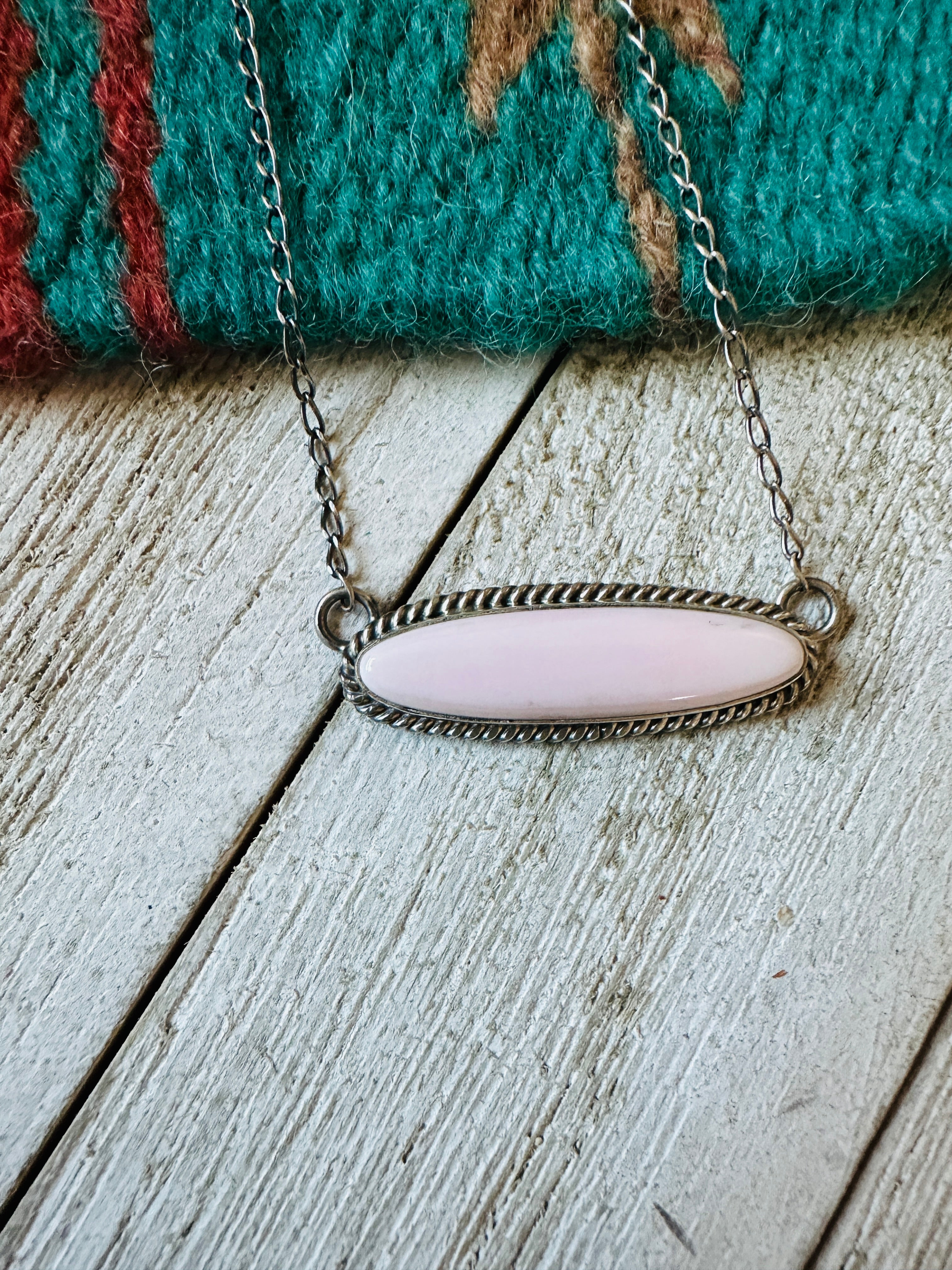 Navajo Sterling Silver & Queen Pink Conch Necklace