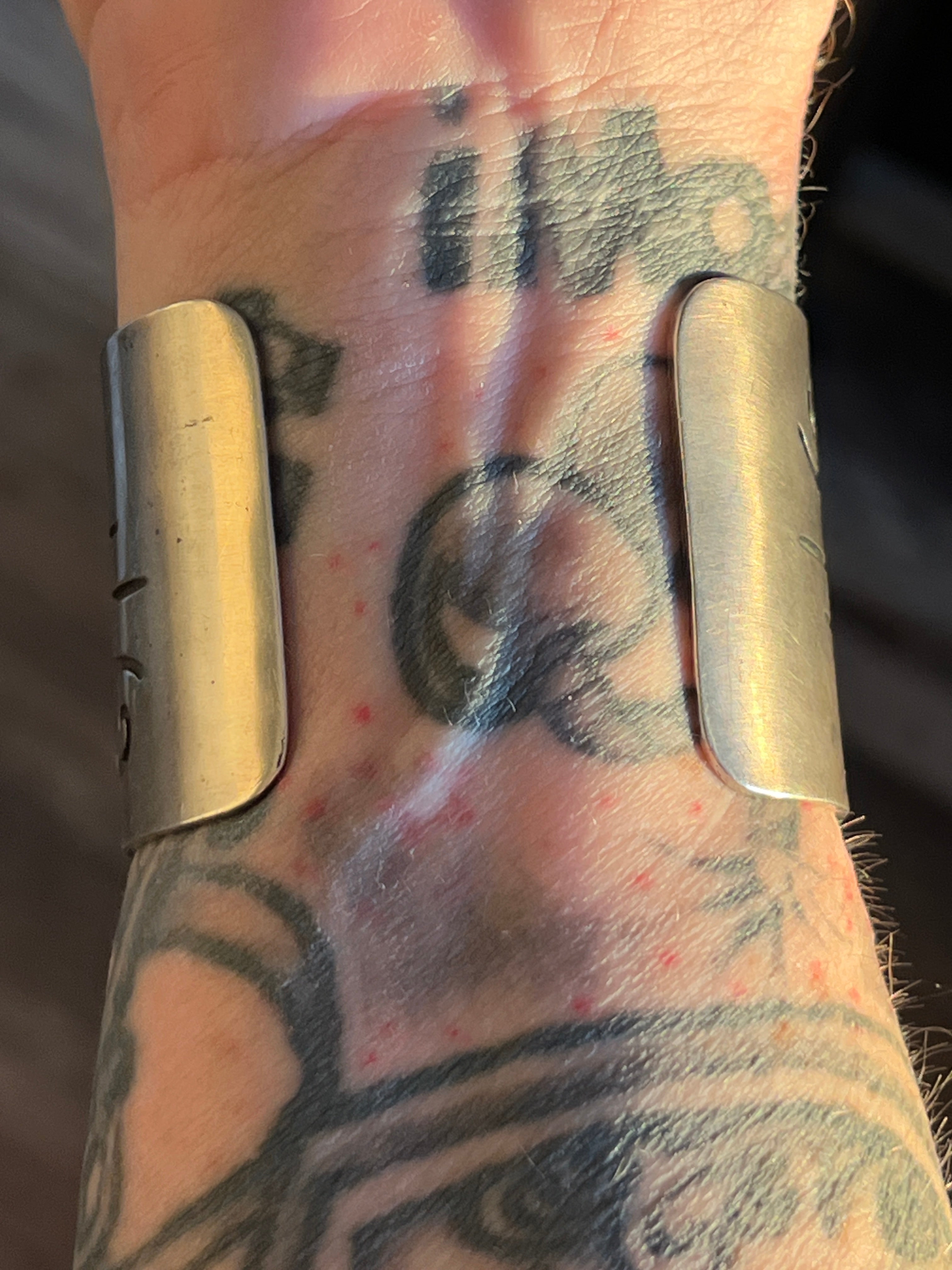 Handcrafted Old Pawn Sterling Silver Water Design Overlay Cuff, Unsigned