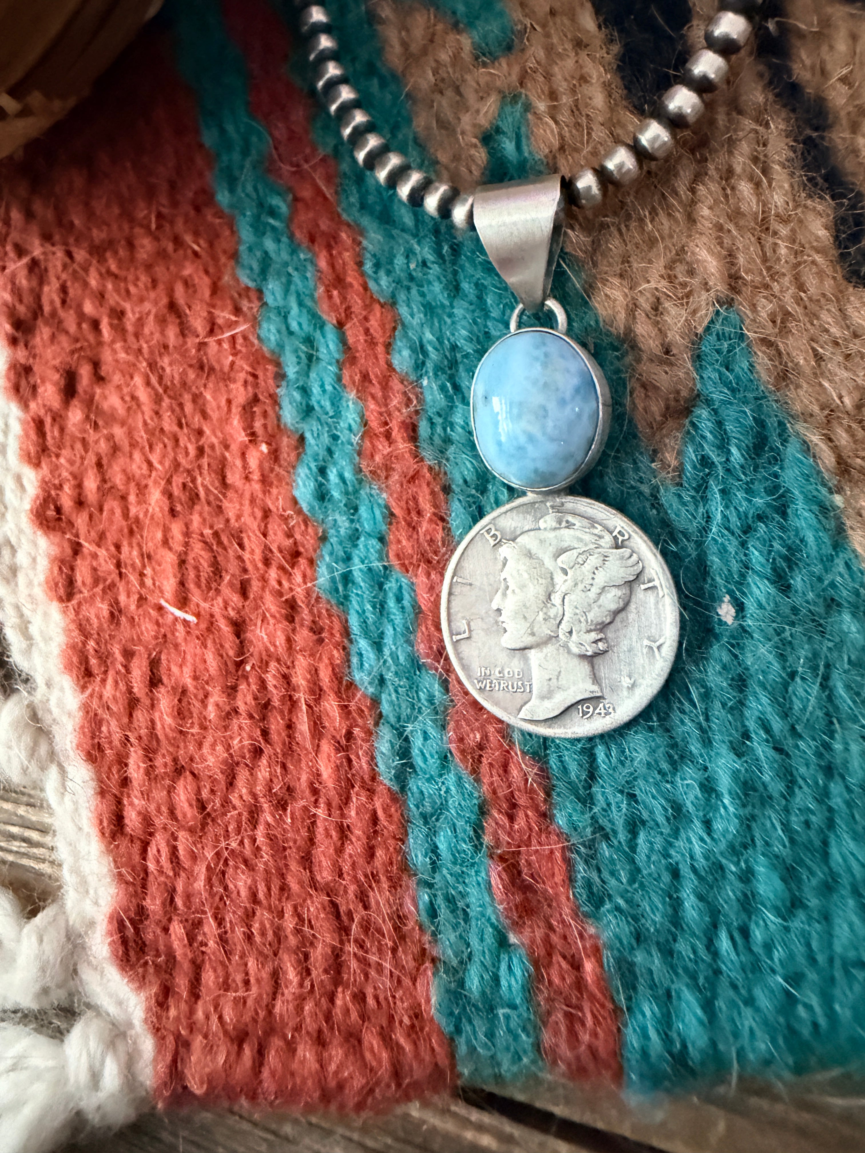 Handcrafted Sterling Silver & Golden Hills Turquoise Liberty Dime Pendant