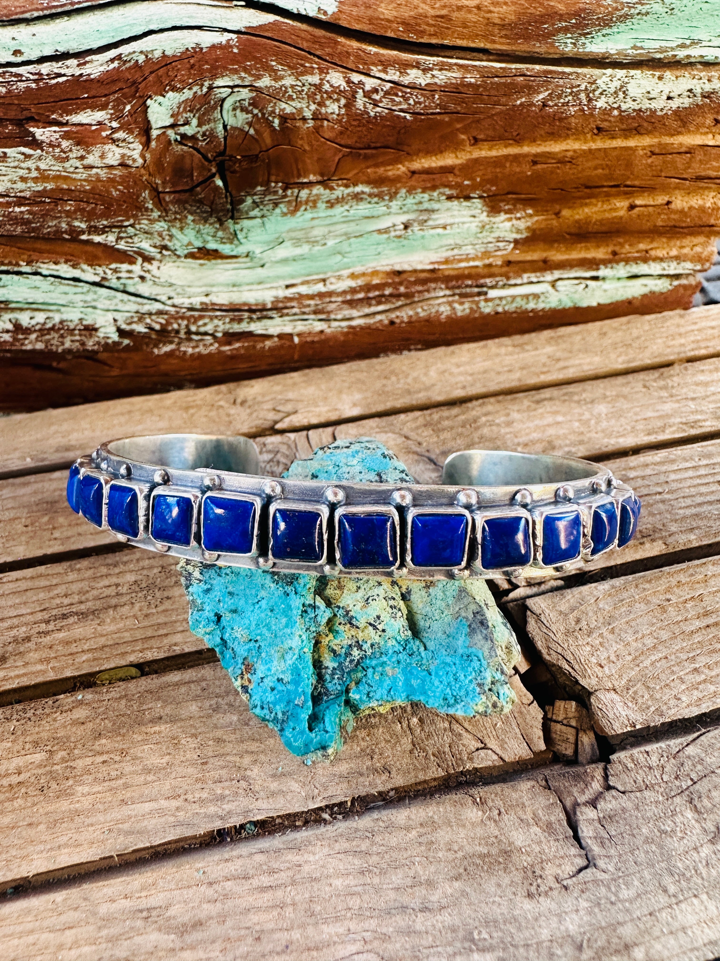 Handcrafted Sterling Silver and Lapis Cuff Bracelet by Federico Jimenez